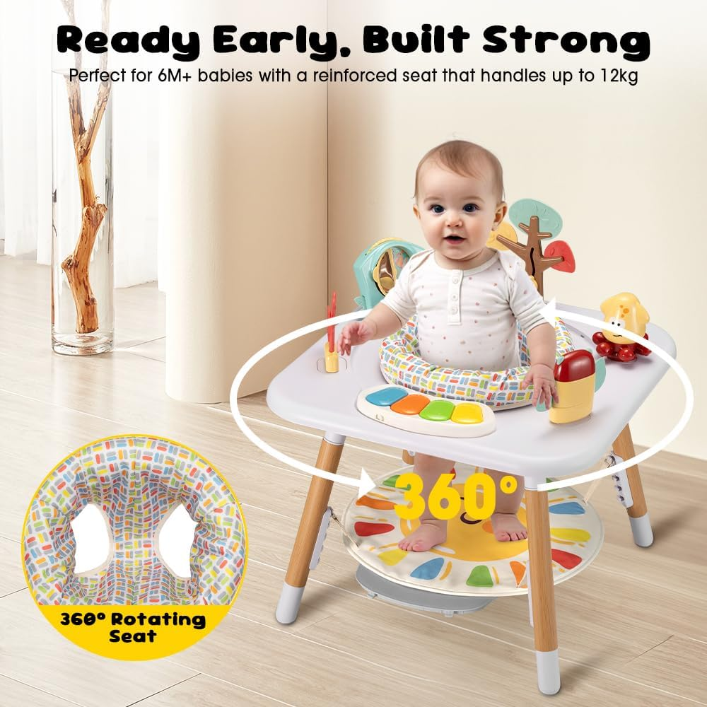 Playpals Baby Activity Center, Baby Jumpers and Bouncers with 6 Removable Toys, 360&deg; Rotary Seat, 5 Adjustable Heights, Interactive Play Center for Toddlers Boys Girls 6 Months+ (White) image number 1