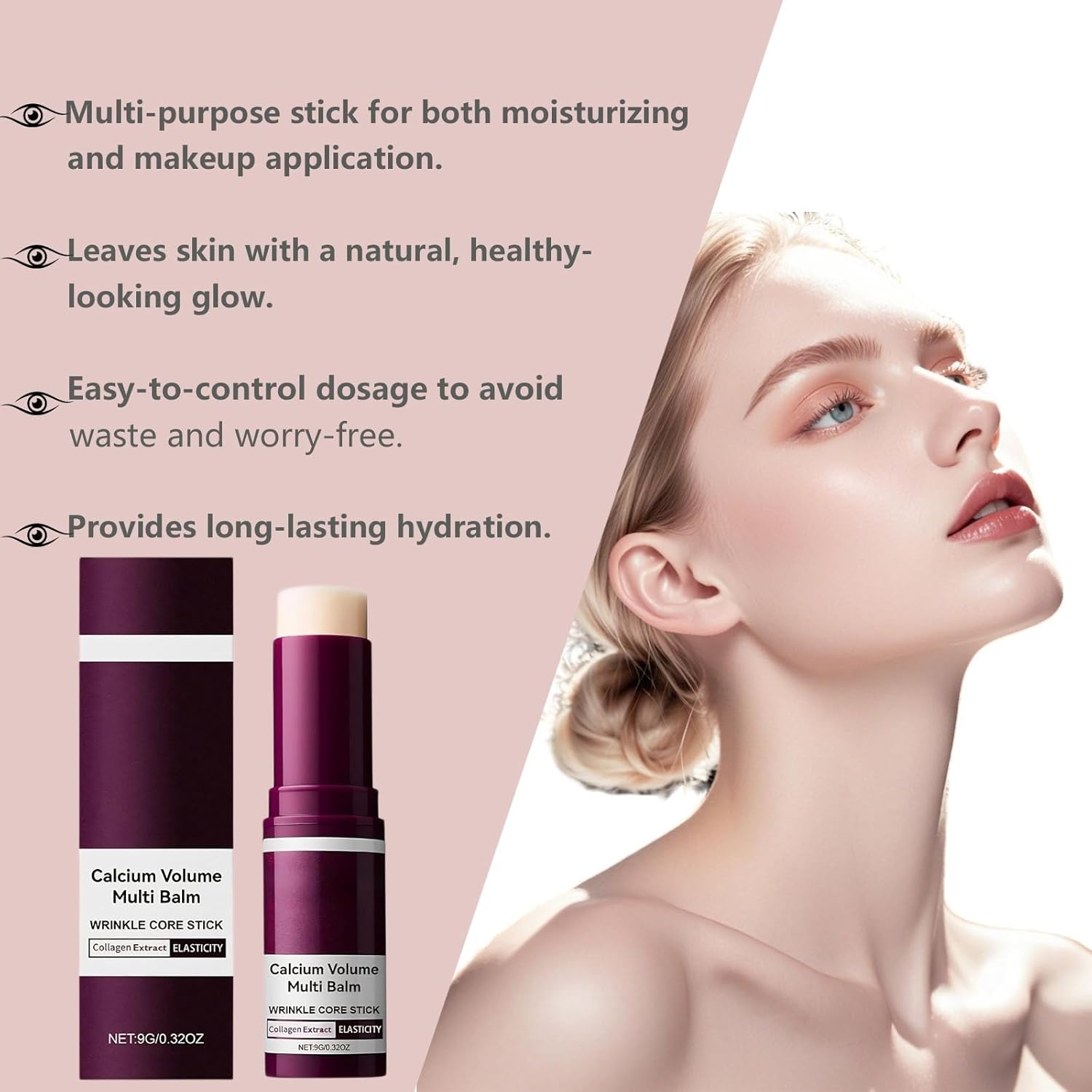 Multi-Use Cemenrete Calcium Balm Stick,Anti-Aging Collagen Moisturizer for Lips, Eyes & Neck,Hydrating Almond & Vitamin E Formula,Korean Beauty Essential(1Pcs)