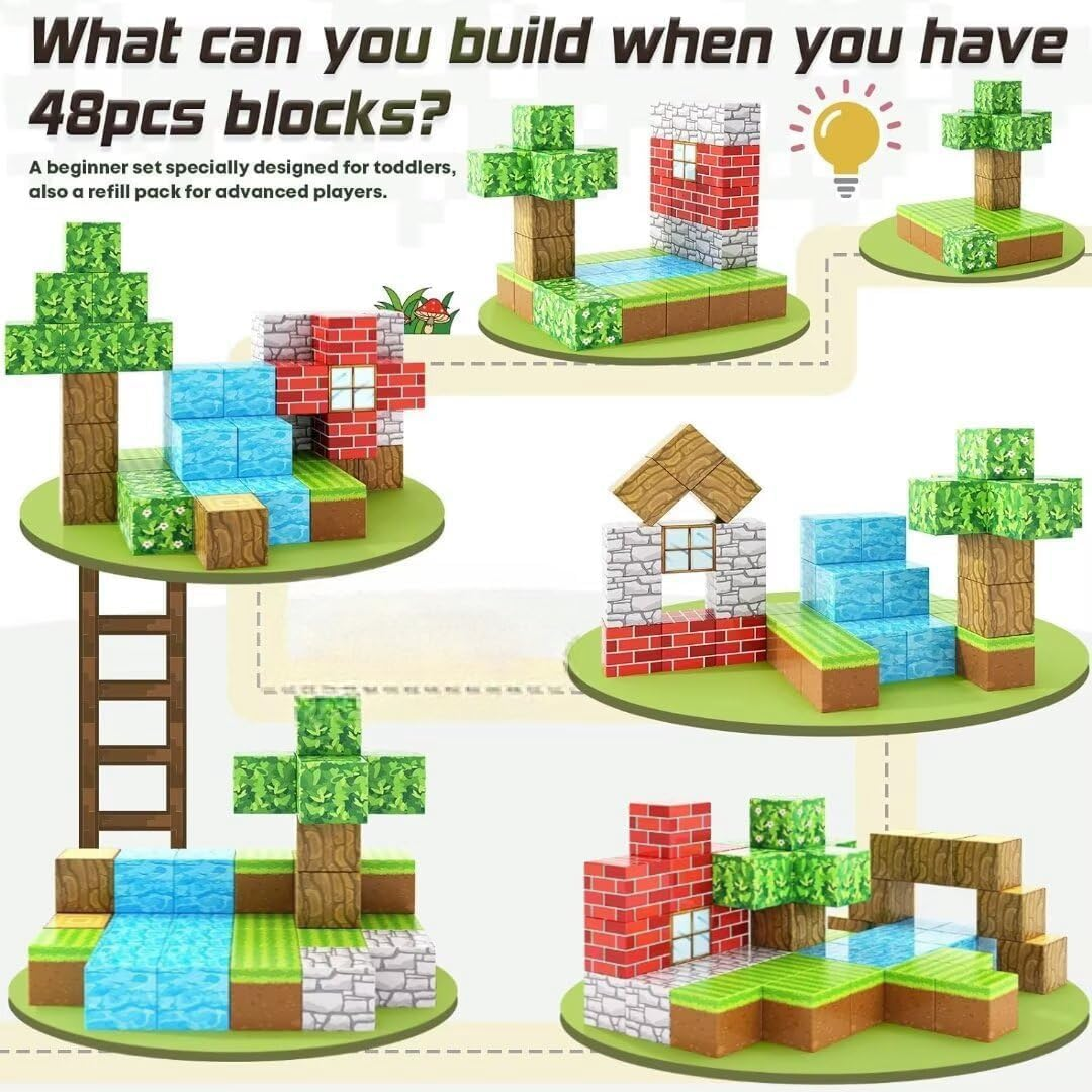 100PCS Magnetic Blocks - Build Mine Magnet World Magic Portal Set, Magnetic Tiles Building Blocks Toddler Toys STEM Sensory Toys for Boys & Girls Age 3-8 9 10, Toddler Creative Learning Toys image number 3