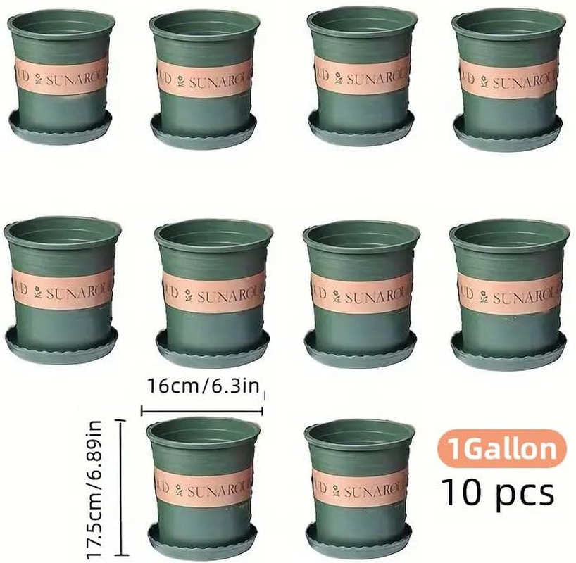 AIMALL Plastic Flowerpot Set - Thickened Gallon Pot for Balcony & Garden &ndash; Large Green Potted Planters for Strawberry, Rose, and Other Plants &ndash; Durable, Sturdy, with Drainage Holes &ndash; 10 Pcs image number 4