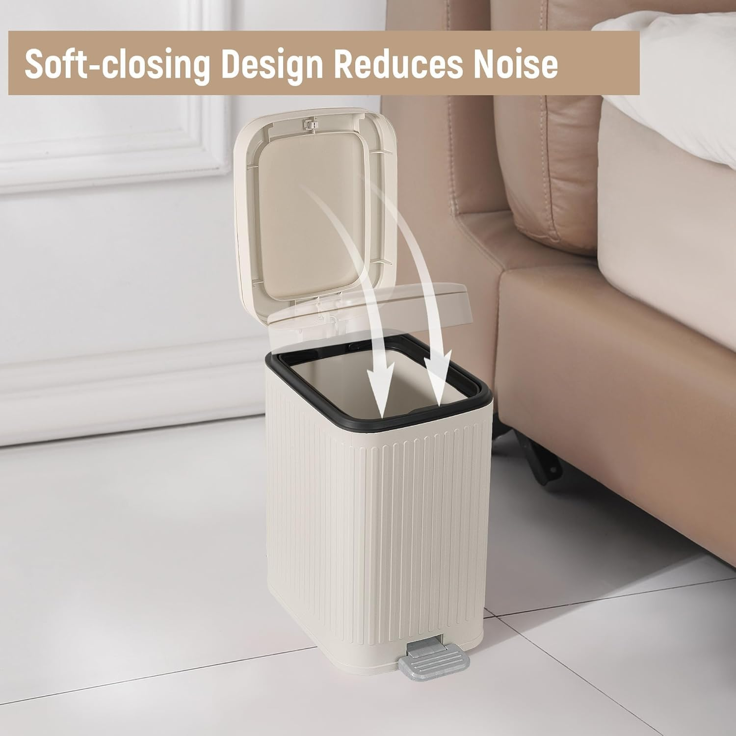 Small Bathroom Trash Can with Lid Slim Soft Close, Garbage Can with Pop-Up Lid & Step on Foot Pedal, Small Trash Bin Trashcan Waste Basket for Toilet, Office, Bedroom, Kitchen, Living Room image number 2