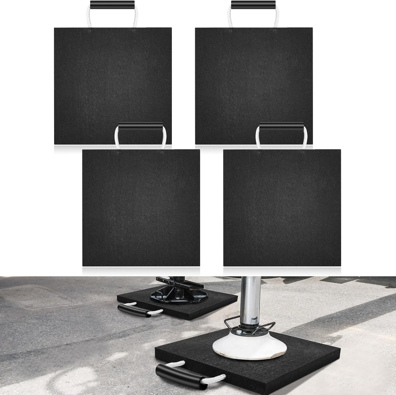 2 Pcs Rv Jack Blocks Pads Stabilizing Outrigger Pads Rv Leveling Stackable Waterproof Handle for Tow, Service Truck, Trailer, Crane, Wrecker Landing Gear, Black (8 X 8 X 0.7 Inches) image number 6