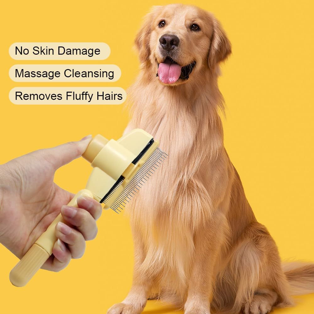 Care Equipment for Pets, Self-Cleaning Flea Comb, Flea Comb for Cats, Self-Cleaning Pet Comb with Release Button, Removes Knots and Loose Hair (Green + Yellow) image number 3