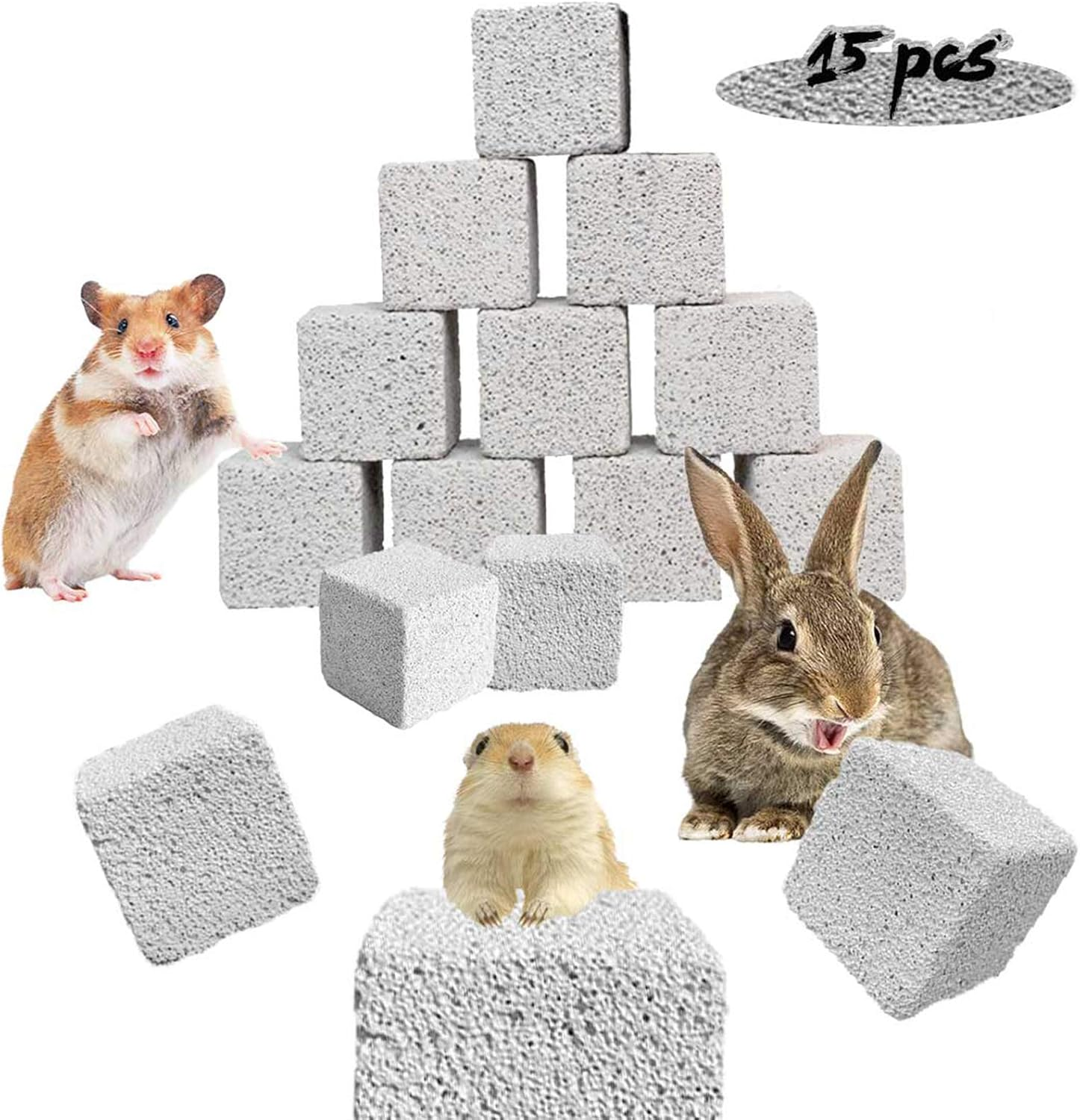 PINVNBY 20 Pcs Rbbits Lava Blocks,Chinchillas Lava Block Hamster Mineral Stone Small Animals Square Calcium Stones Teeth Pumice Grinding Chews Toy for Bunny Hamsters Chinchilla Guinea Pig Rodents