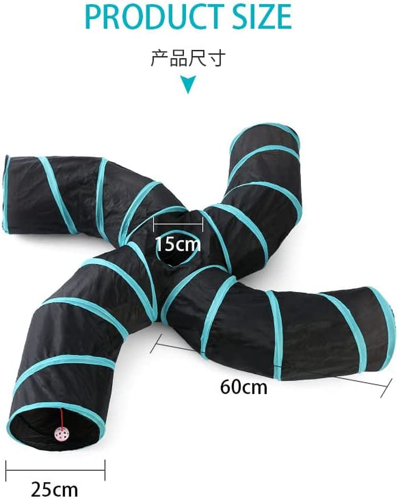 Cat Toy 4 Way Tunnels Extensible Foldable Interactive Toy Cat House with Balls for Kitten Kitty Small Animal image number 4