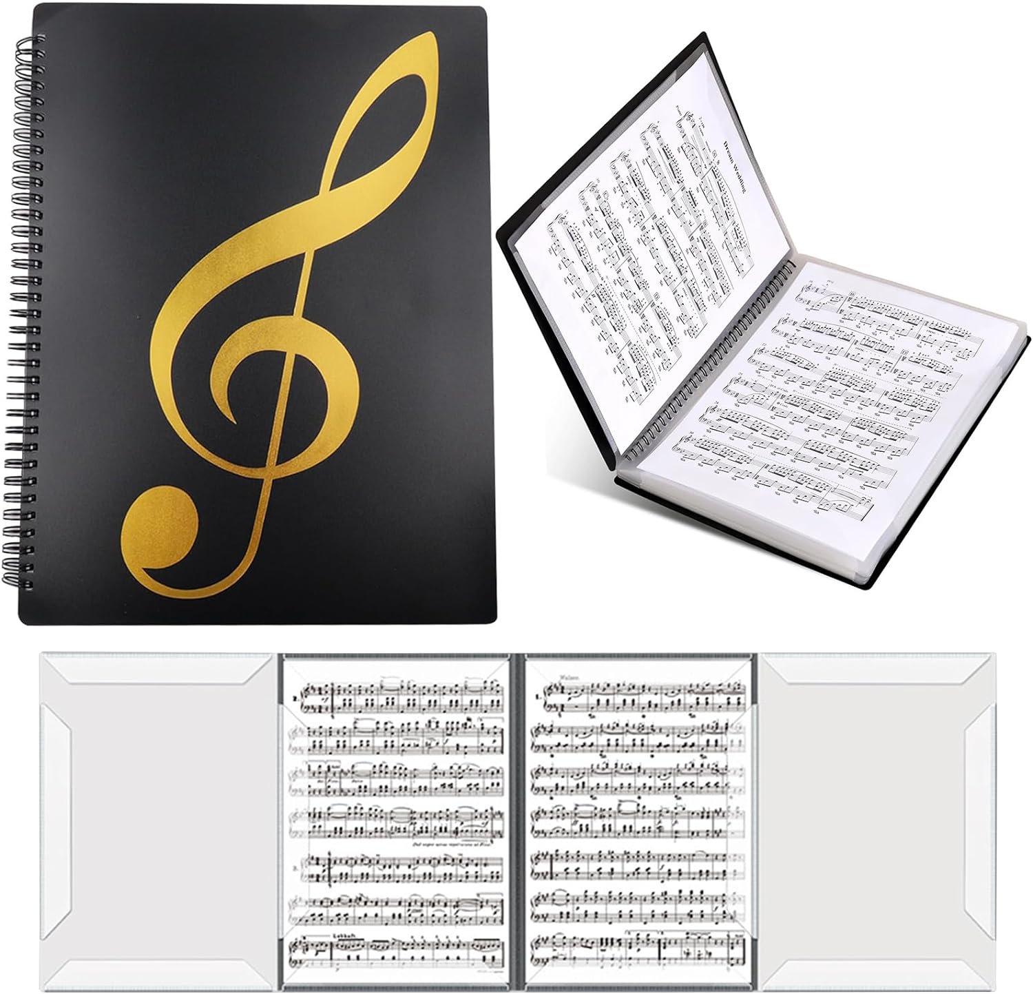 Sheet Music Folder, 4-Page Expandable Music Folder, A4 Score Folder, File Storage Folder, Documents Storage Folder, Binder Music Folder, Organizer for Storage, Spiral Binder Organizer Music Stand (BL)