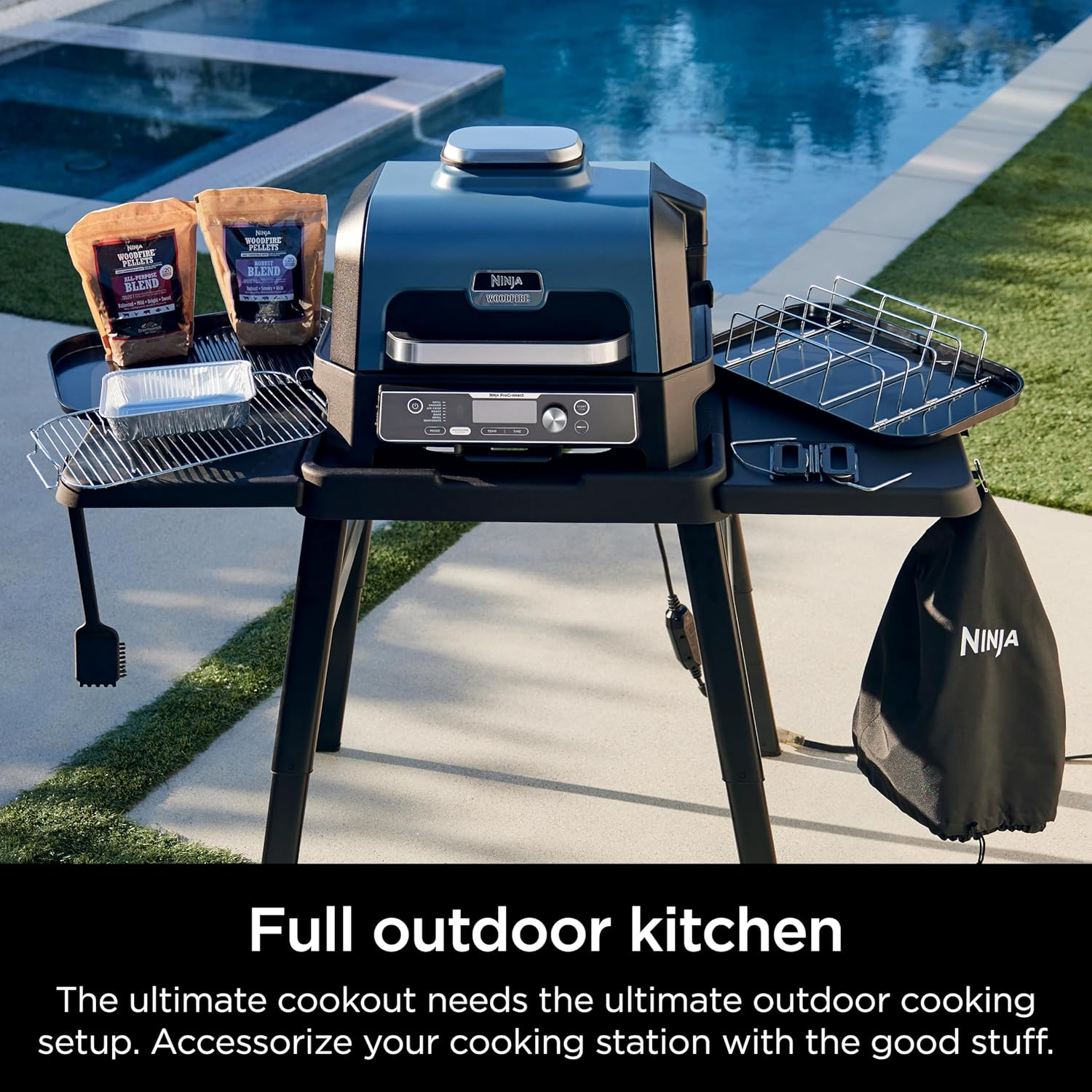 Ninja XSKCOVERXL Woodfire Premium Grill Cover Pro, Compatible with OG800 and OG900 Series, UV & Water Resistant, Elastic Drawstring for Snug Fit, Lightweight, Year-Round Protection, 13'' X 24'', Black image number 4