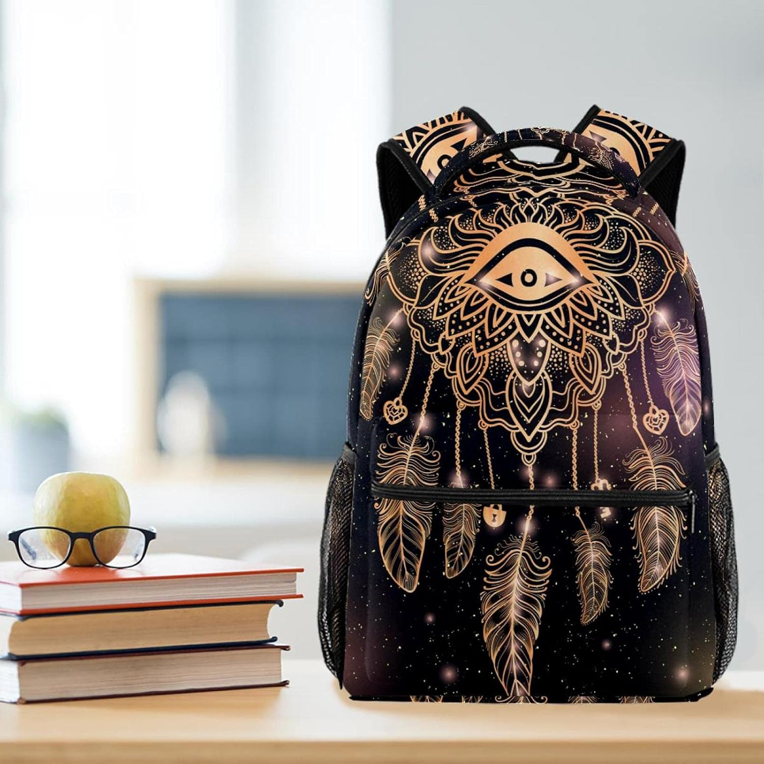 Native American Filigree Dreamcatcher with Magic Eye and Feathers Backpack Students Shoulder Bags Travel Bag College School Tote Backpacks image number 3