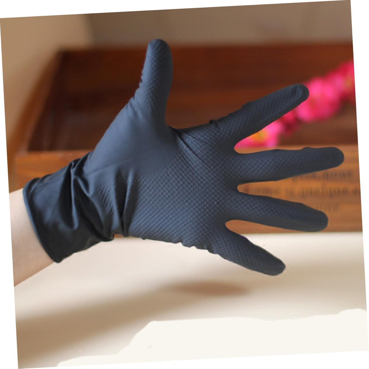 Garneck 10Pcs Laboratory Gloves for Hair Salon and Laboratory Use Black Reusable Latex Material Included for Hair Dye Application and Lab Tasks image number 4