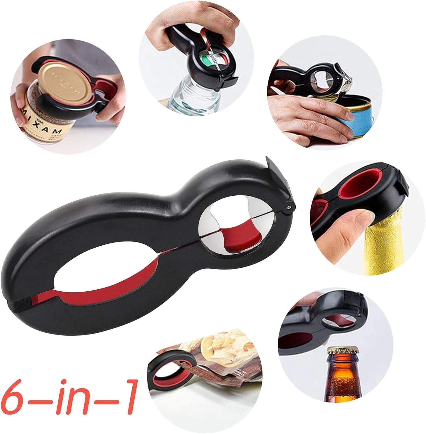 Bliss Gifts & Homewares Bottle Opener I 6 in 1 Multi-Function Non-Slip Jar Can Openers I Portable Stainless Steel Manual I for Kitchen Cooking Restaurant Travel Seniors Patients Women Children image number 1