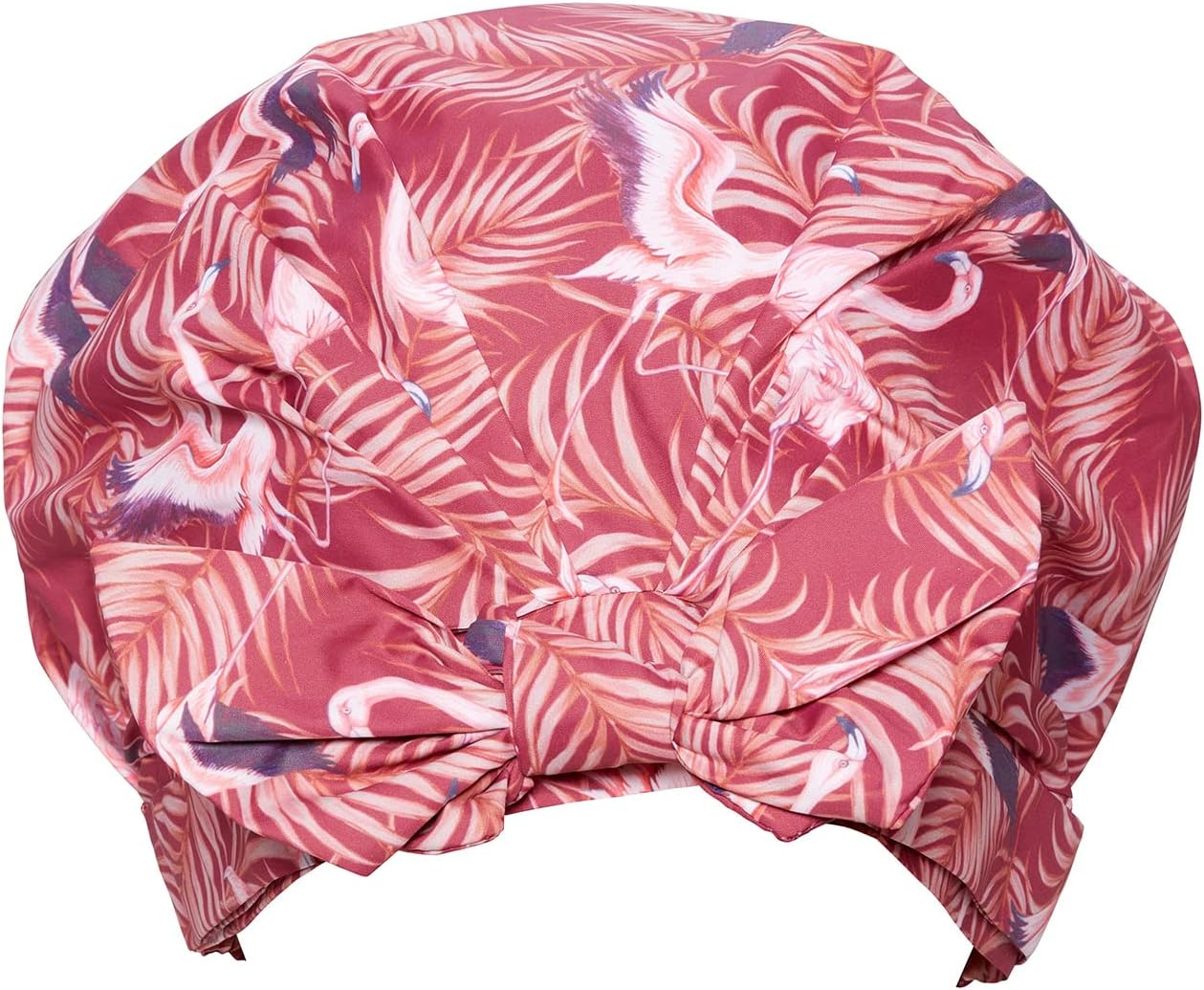 Bodylife Shower Cap Reusable Bath Cap Waterproof Mold Proof with Bow Flamingo Sunset