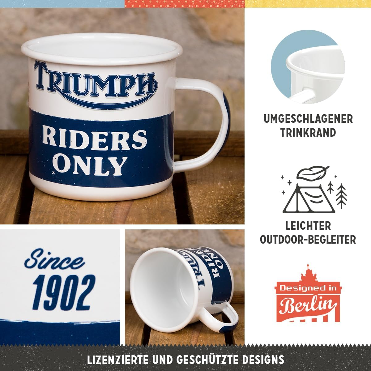 Nostalgic-Art Retro Enamel Mug 360Ml Triumph - Riders Only - Gift Idea for Bikers Camping Mug Vintage Design image number 5
