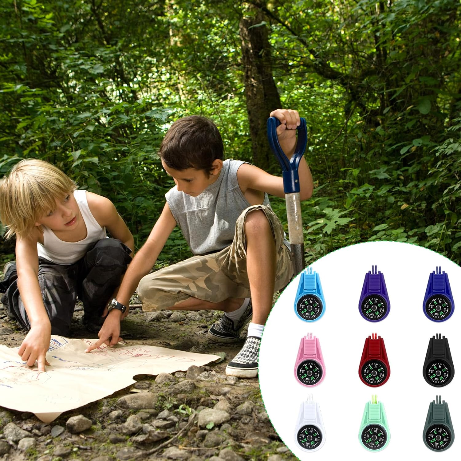 27 Pieces Mini Compass for Children, Portable Multicolor Compass Key Holder Scout for Children for Hiking and Camping Navigation image number 3