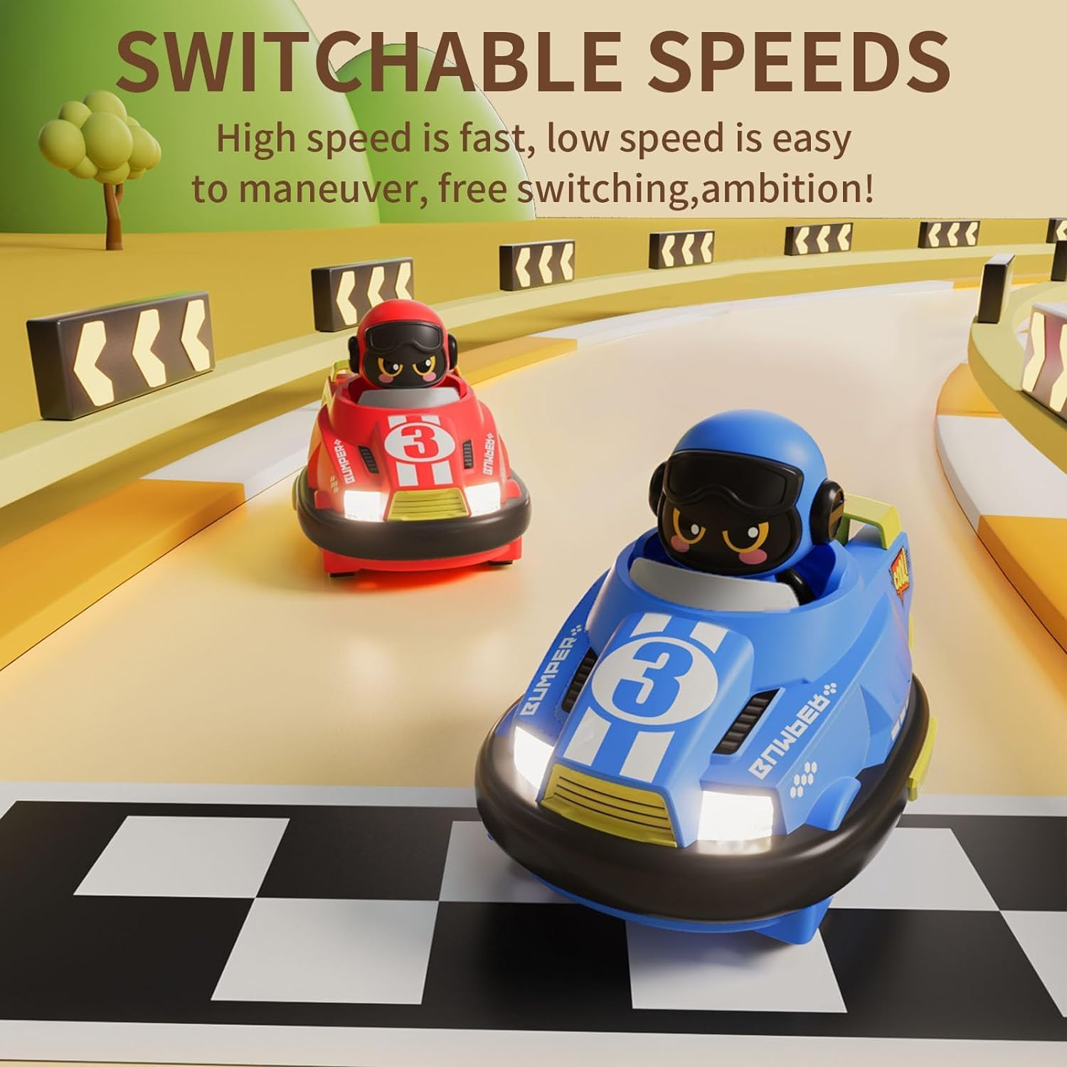 B-Qtech Remote Control Car Toy, Cute Bumper Cars Cartoon Car with Ejecting Drivers, 2 Pack Battle Car Toy Switchable Speeds with Music & Lights, DIY Stickers Included, Birthday Gifts for Boys Girls image number 3