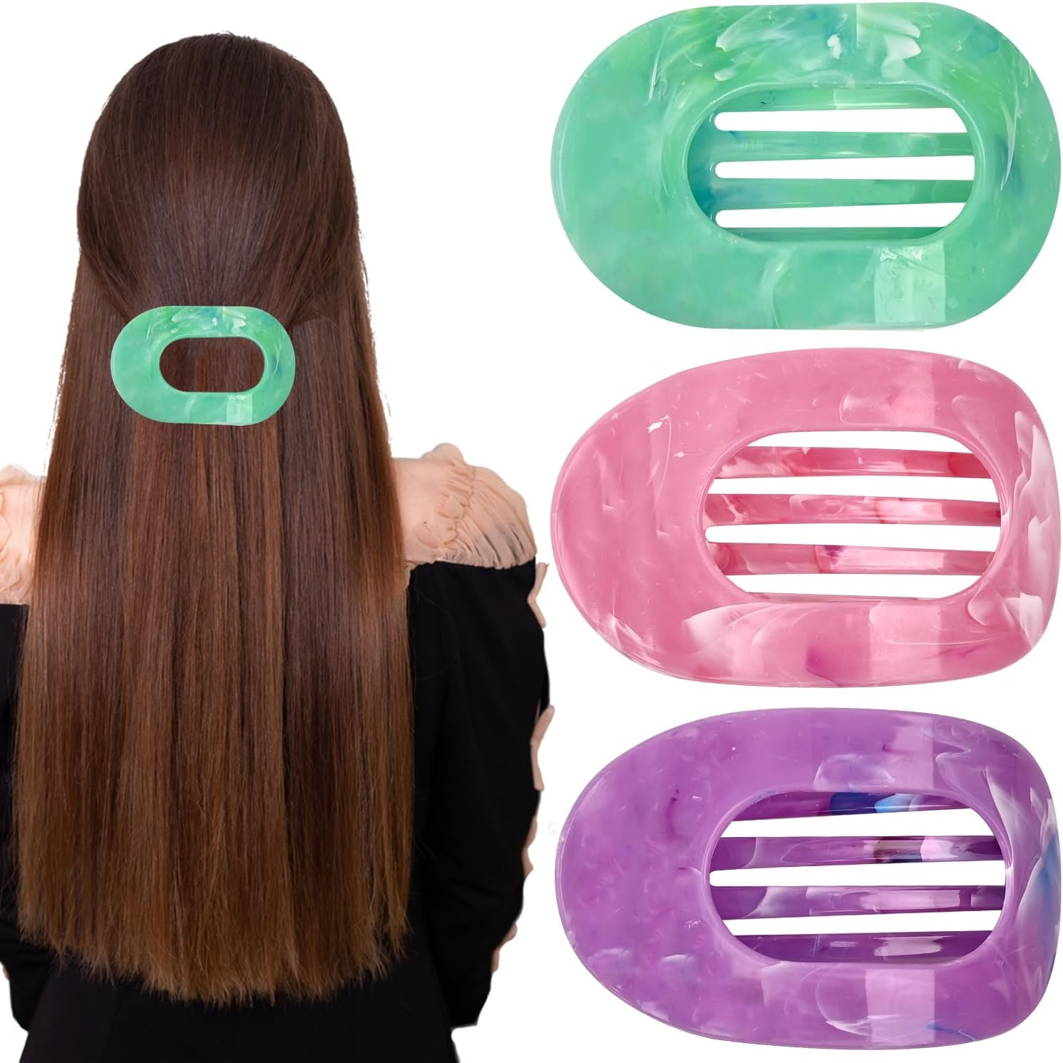 Large Hair Clips for Women French Matte Flat Claw Clips Strong Hold for Thick and Thin Hair 3 Pack in 3 Colors (Combination 2) image number 2