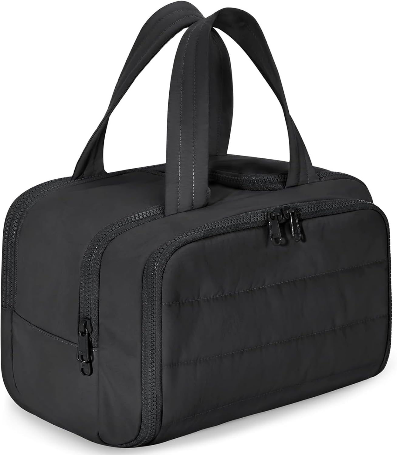 Travel Toiletry Bag, Puff Large Capacity Lightweight Wide-Open Travel Cosmetic Bag, 4 in 1 Multi-Functional Bag for Women, Waterproof Portable with Divider & Handle, Dry and Wet Separation (Black)