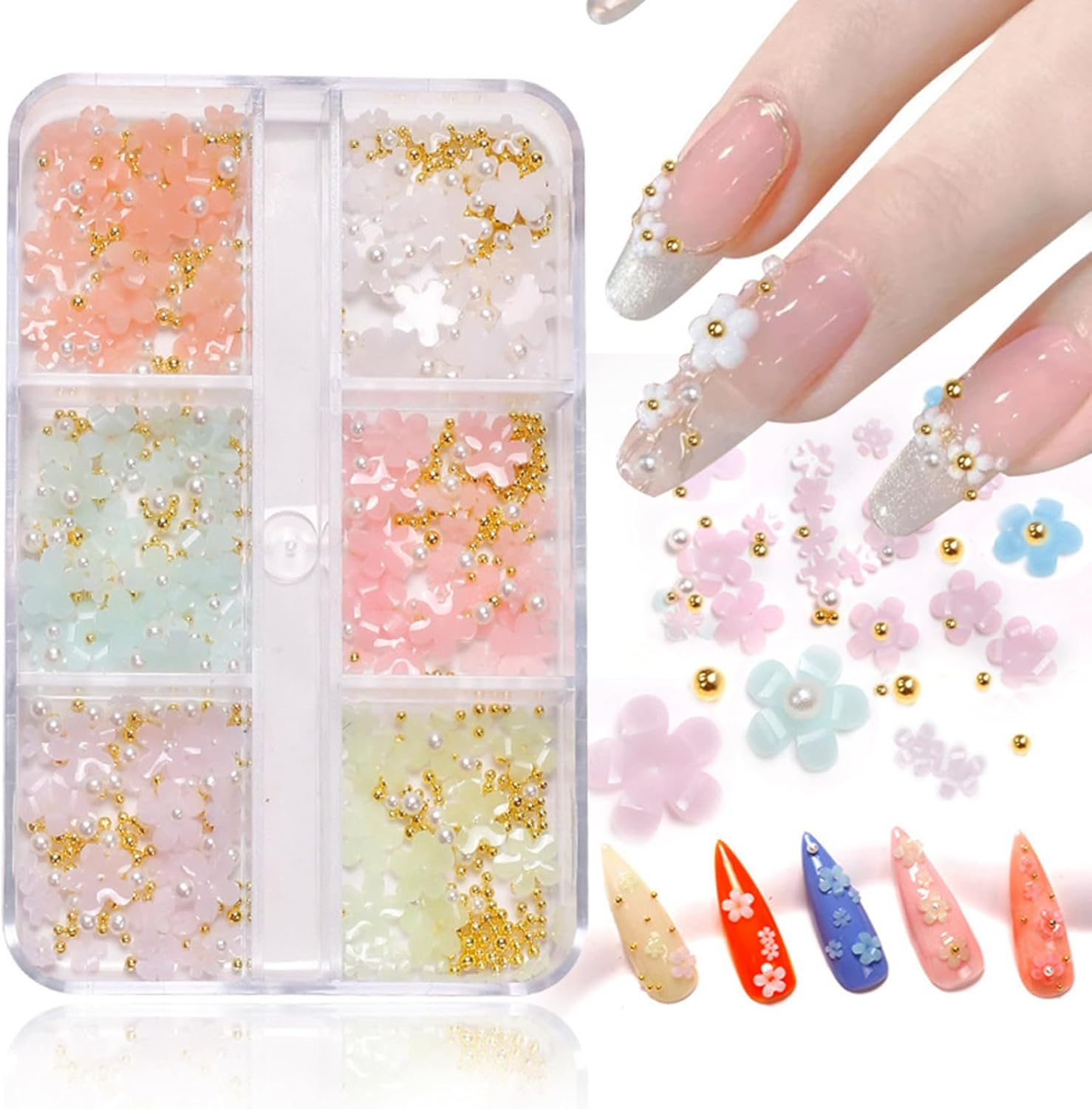 Miutii Self Adhesive 3D Flower Nail Stickers Floral Nail Art Decals Small Blossom Designs for Women Girls DIY Manicure Summer Spring Nail Decor Type E One Size - Type E image number 5