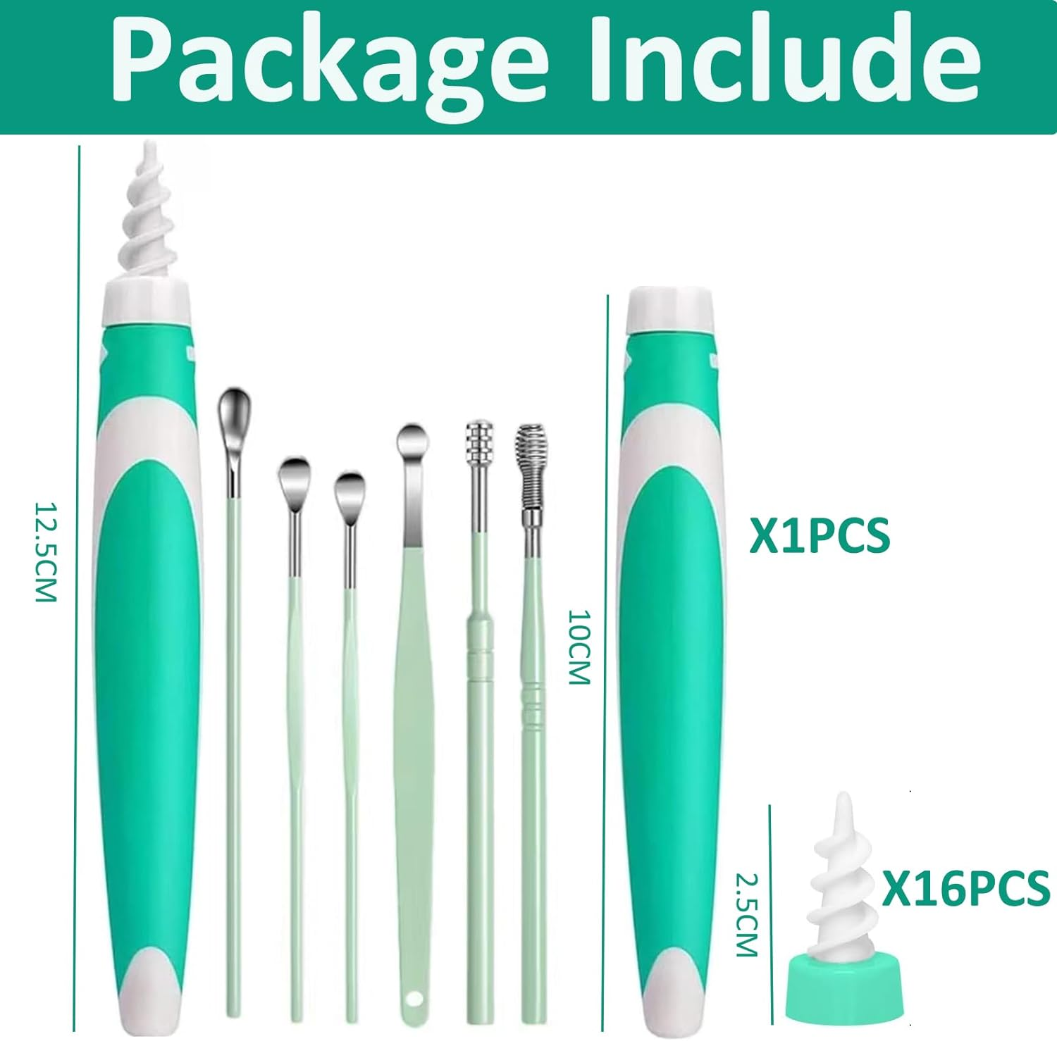 Earwax Remover Soft Silicone Ear Cleaning Tool Earwax Removal Tool with 16 Replacement Heads + 6 PCS Metal Ear Picker Safe and Easy to Remove Ear Wax image number 6