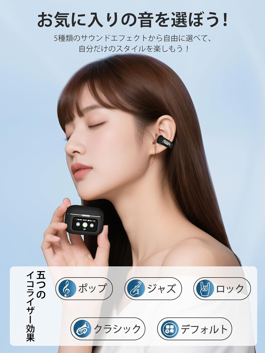 Earaku Aircuff F301 Bluetooth Open Ear Earphones, Ultimate Sound Experience, Industry'S First Multi-Functional Touch Screen, Wireless Earphones, Bluetooth 5.4, Automatic Pairing, Microphone Included image number 1