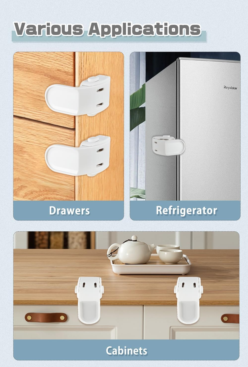 4 Piece Child Drawer Lock, Child Safety Cabinet Locks, Baby Proofing Cabinets, Drawer Lock, Strong Adhesive, No Drilling, for Bedstand Drawers, Room Side Furniture Corner Edge