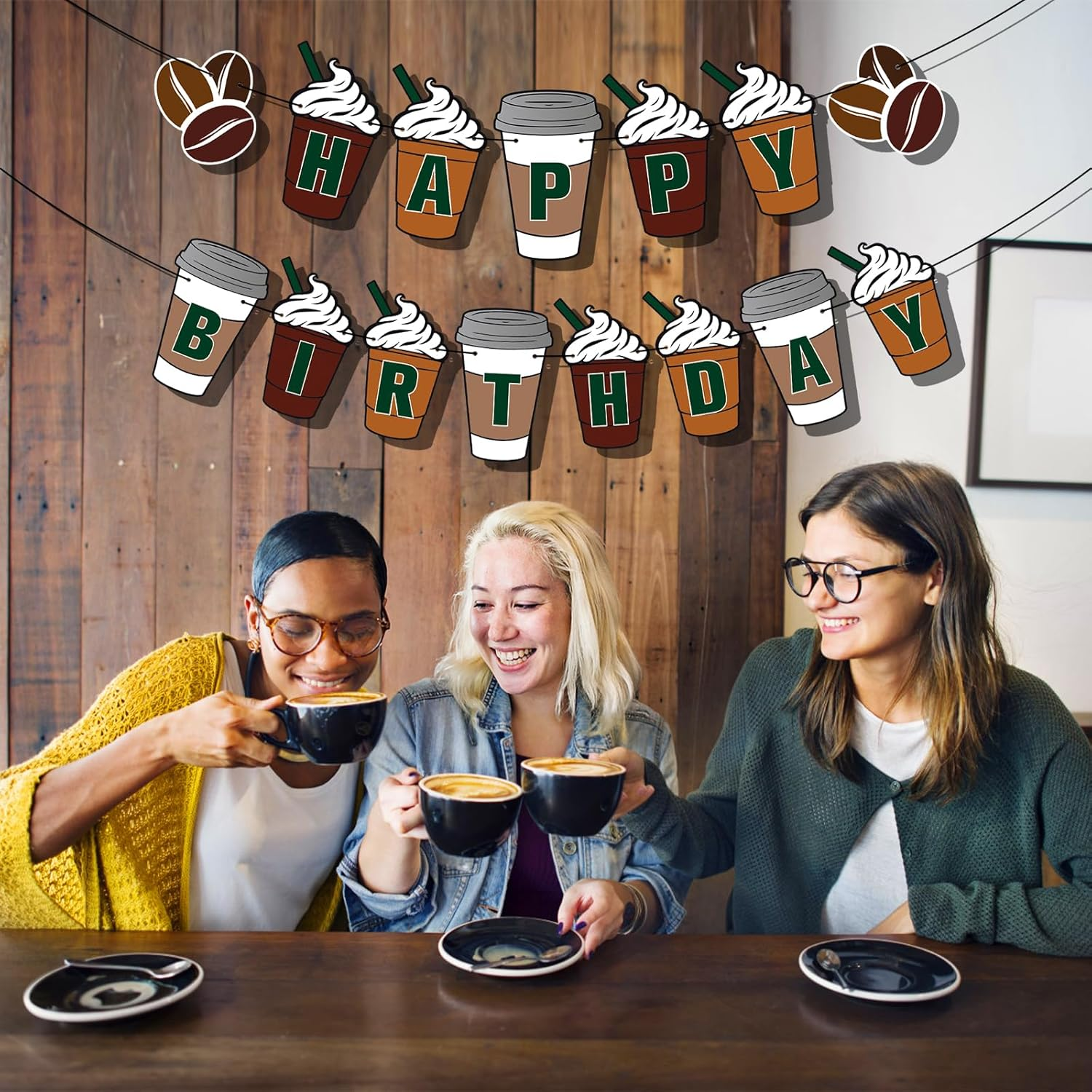 Happy Birthday Banner, Pre-String Coffee Themed Party Decorations Frappe Coffee Birthday Decorations for Coffee Party Supplies image number 6