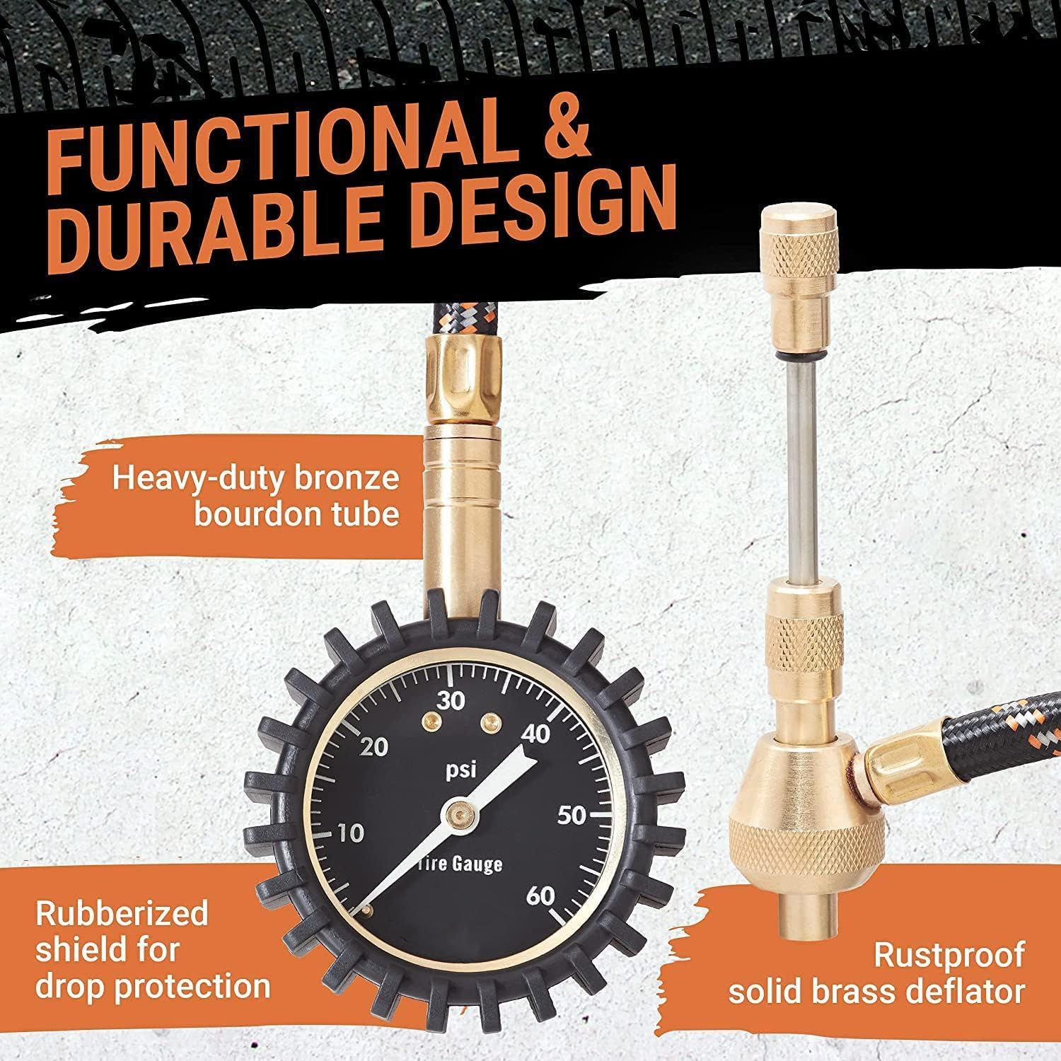 Tire Pressure Gauge (0-60 PSI) Heavy Duty, with Custom Foam Case, Chrome Caps & Valve Core Repair Tool, Rapid Air Pressure Gauge, Tire Deflators Offroad Accessories, 4X4 Tires image number 5