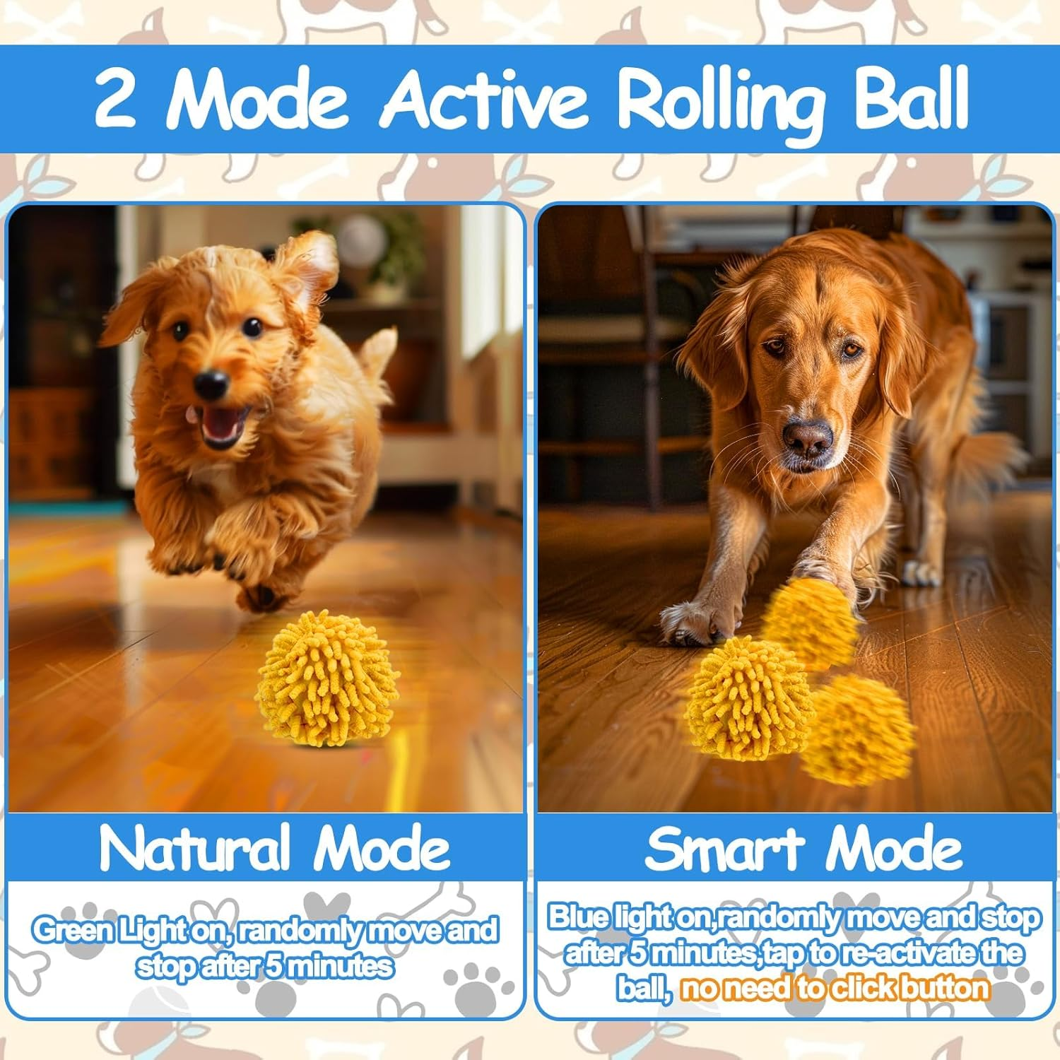 Interactive Dog Toys Ball, Self Rolling Dog Ball with Cover Anti-Chewer for Small/Medium/Large Puppy Pet Dog Toys, Active Rolling Ball for Dogs Enrichment, Motion Activated Toys That Move on Its Own image number 6