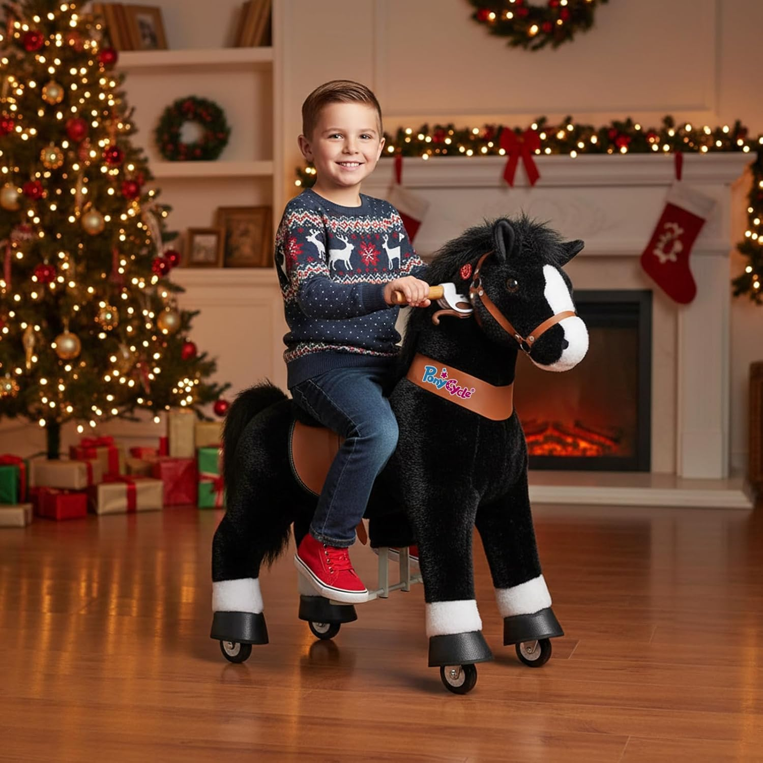 Ponycycle Official Classic U Series Ride on Horse Toy Plush Walking Animal Black Horse Size 3 for Age 3-5 Ux326 image number 3