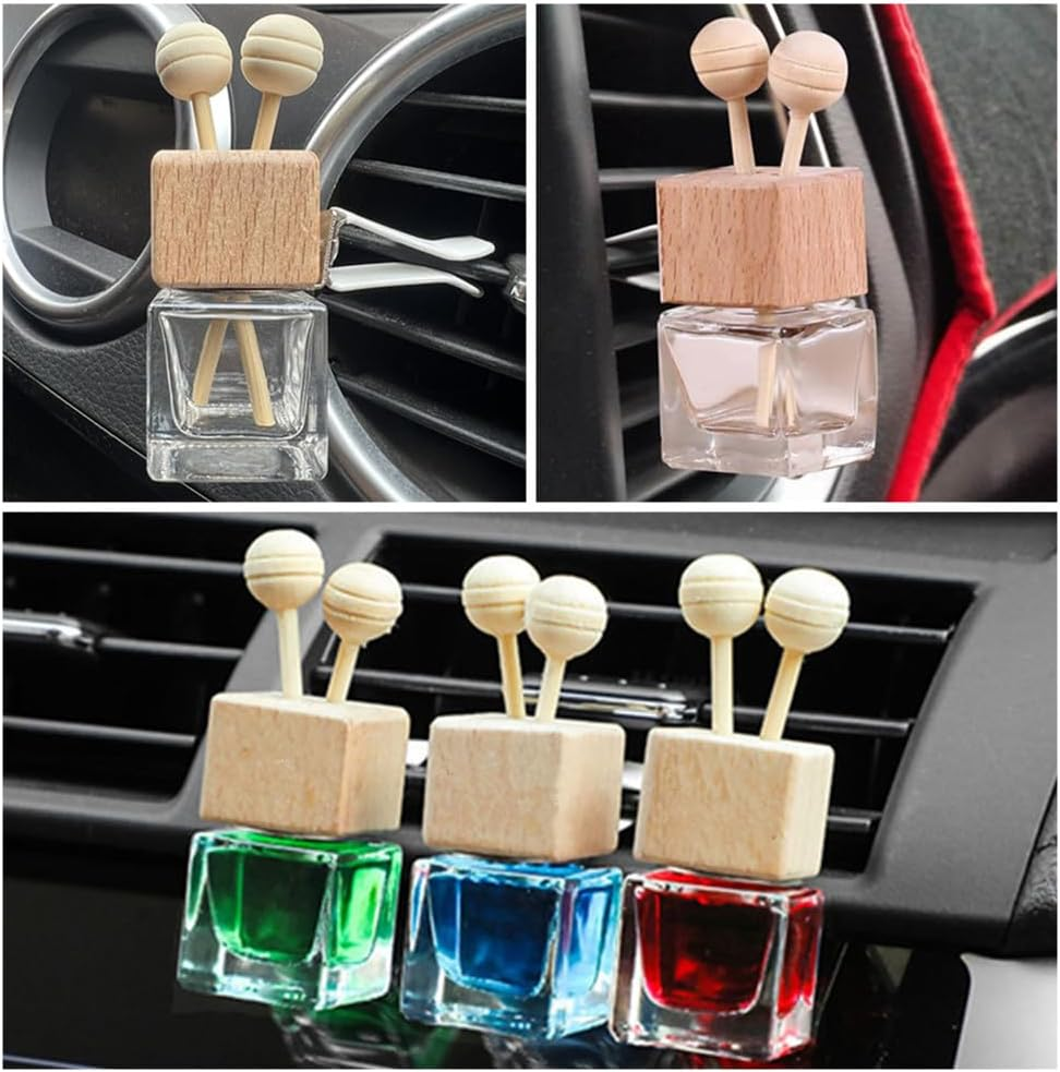 Car Diffuser Air Freshener Bottle,4 Pcs Car Perfume Bottle, 8 Ml Clear Empty Car Essential Oil Diffuser Auto Glass Perfume Diffuser Bottle with Vent Clip Wooden Caps Stick Fragrance Ornament image number 1