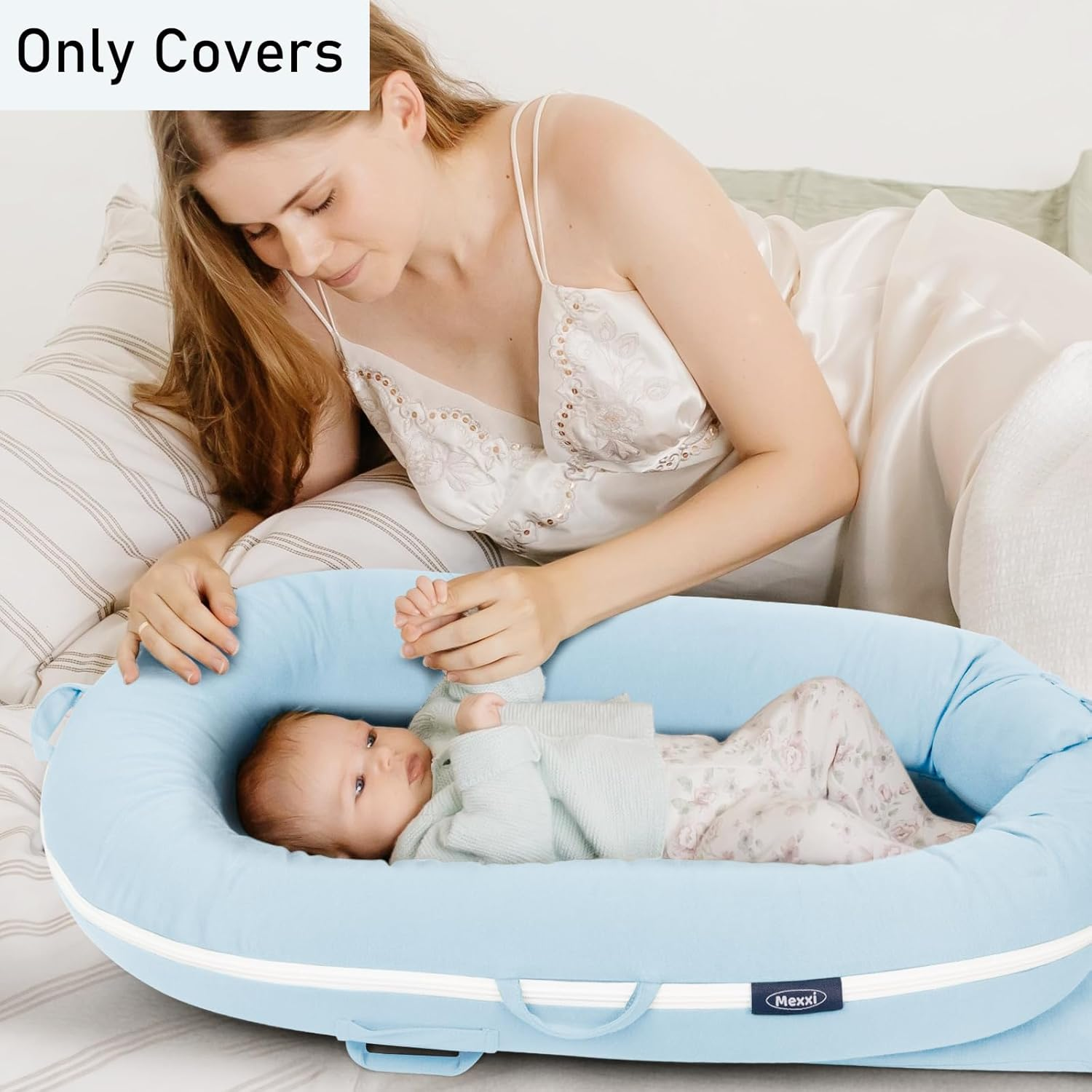 Organic Replacement Cover with Waterproof Pad | Premium Quality Spare Certified Organic Cotton | Protects against Leaks | [Fits Dockatot Deluxe + Docks] (Cover Only) (Baby Blue) image number 5