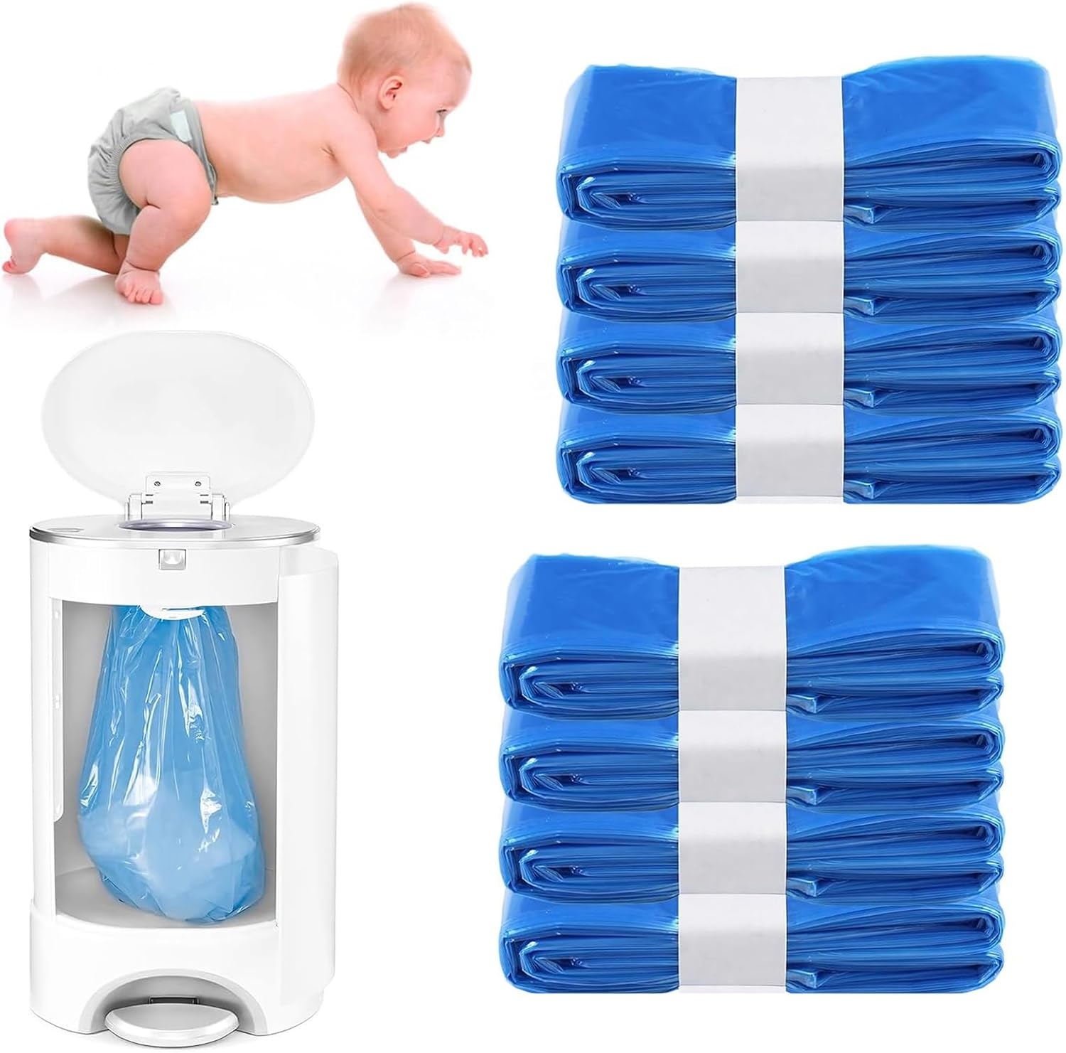 Nappy Bin Refill Bags Diaper Pail Refills Bag Diaper Bin Bags,4.5M Odor Blocking Diaper Pail Liner Cat Litter Refill Garbage Bags (8Pcs-Purple)