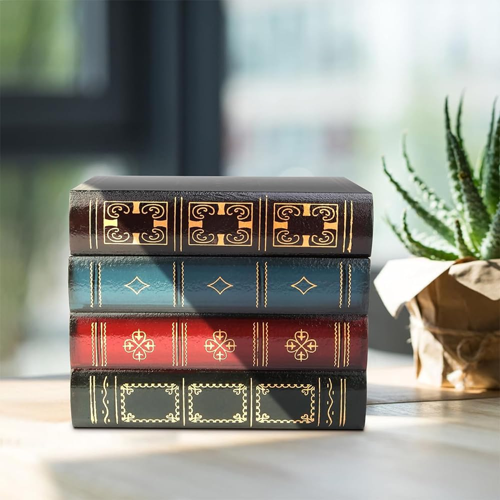 Fake Books Wooden Storage Box, Decorative Book Boxes, European Antique Book Decorations Vintage Books Storage Box, Bookends Storage Box for Home Office Shelf Photo Props Storage Decoration image number 4