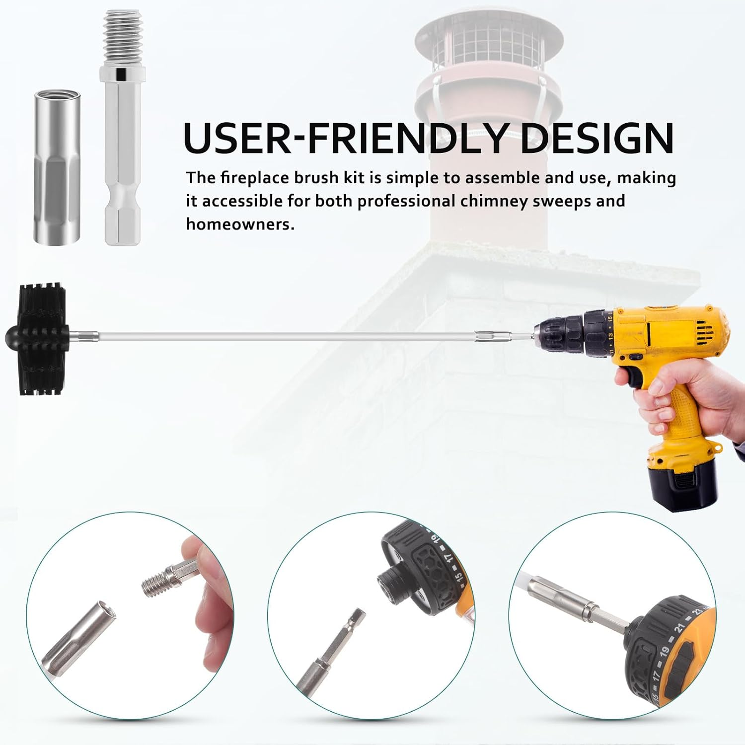 Balacoo Chimney Sweep Brush Kit, 20 Feet Chimney Cleaning Brush with 15 Flexible Extendable Rods & Two Sizes Heads for Fireplace Stove Efficient Maintenance image number 5