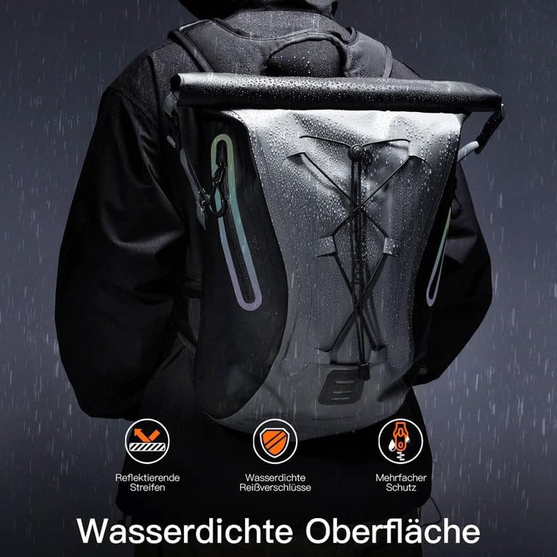 Inateck Bike Backpack 25-30L Waterproof Rolled Flap Backpack Multifunctional Hiking Backpack Suitable for Cycling, Hiking, Climbing and Outdoor Activities, Grey Black, 30 L image number 6