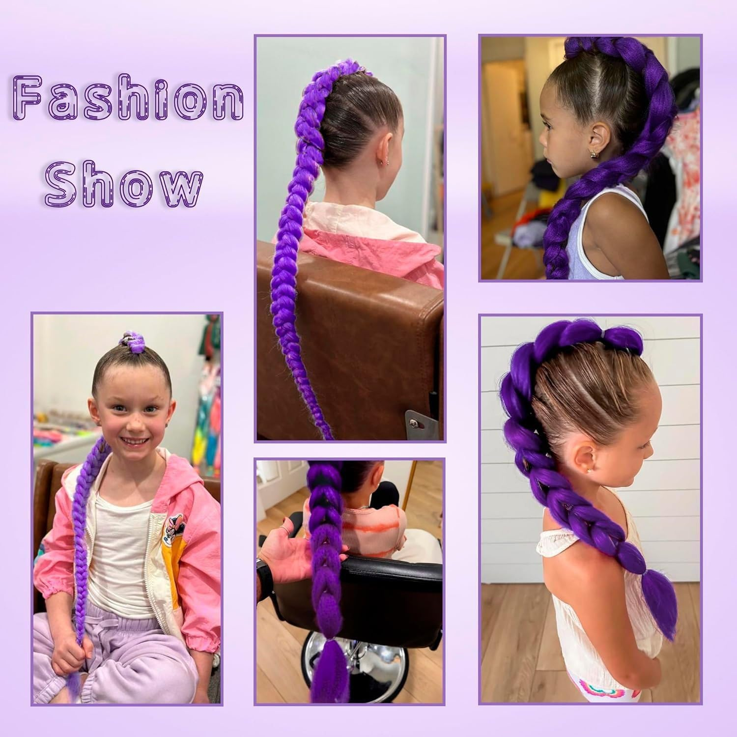 Purple Braid Hair Extensions Long Ponytail Synthetic Fiber 26 Inch Easy Clip in Ponytail for Girl Women Kpop Character Cosplay Wig Costume Accessories image number 2