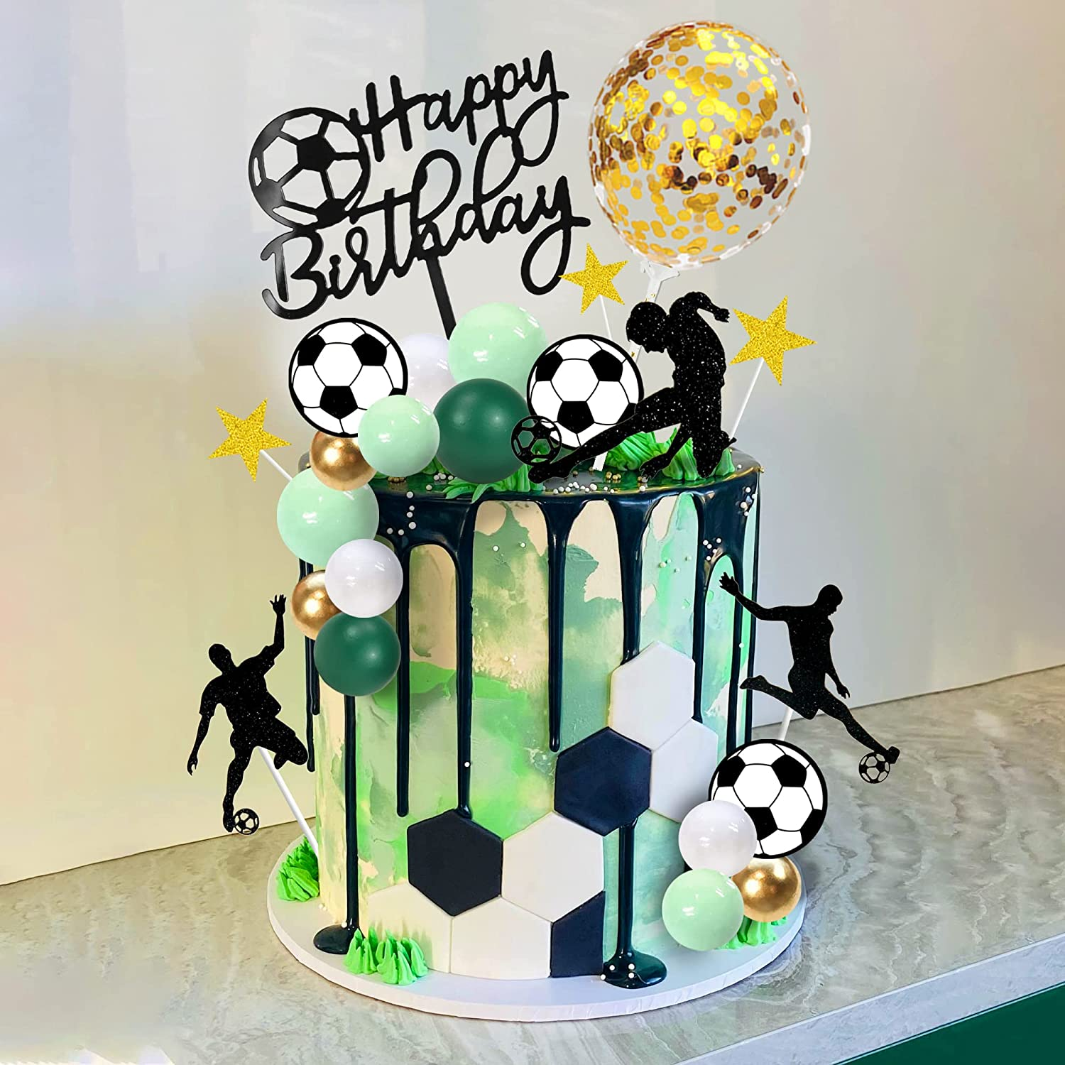 DRWATE 32 PCS Soccer Birthday Cake Topper Decorations for Football Theme Party Men Boy Sport Supplies (Soccer) GCMGM10001 image number 3