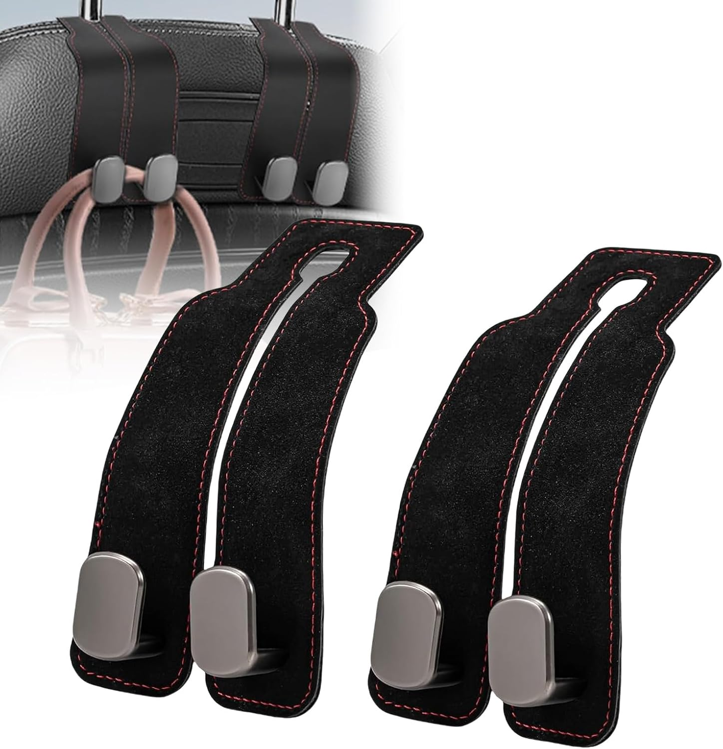 Debbery 2PCS Car Bag Hooks, Leather Car Seat Organiser Hooks, Multifunctional Back Seat Hooks for Headrest for Hanging Bags, Purses and Handbags image number 2