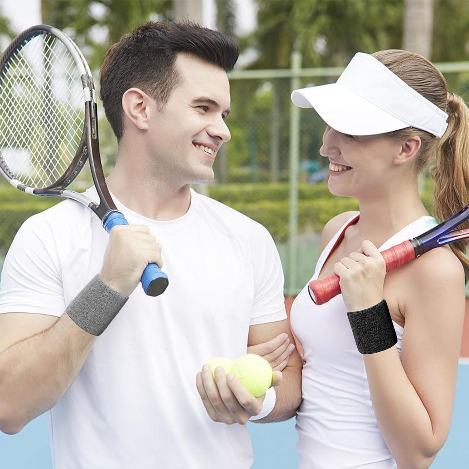 Zhangjunfle Cotton Sweatbands, 12 Piece Set, Sports Wristbands for Tennis, Yoga, Basketball, Men and Women image number 3