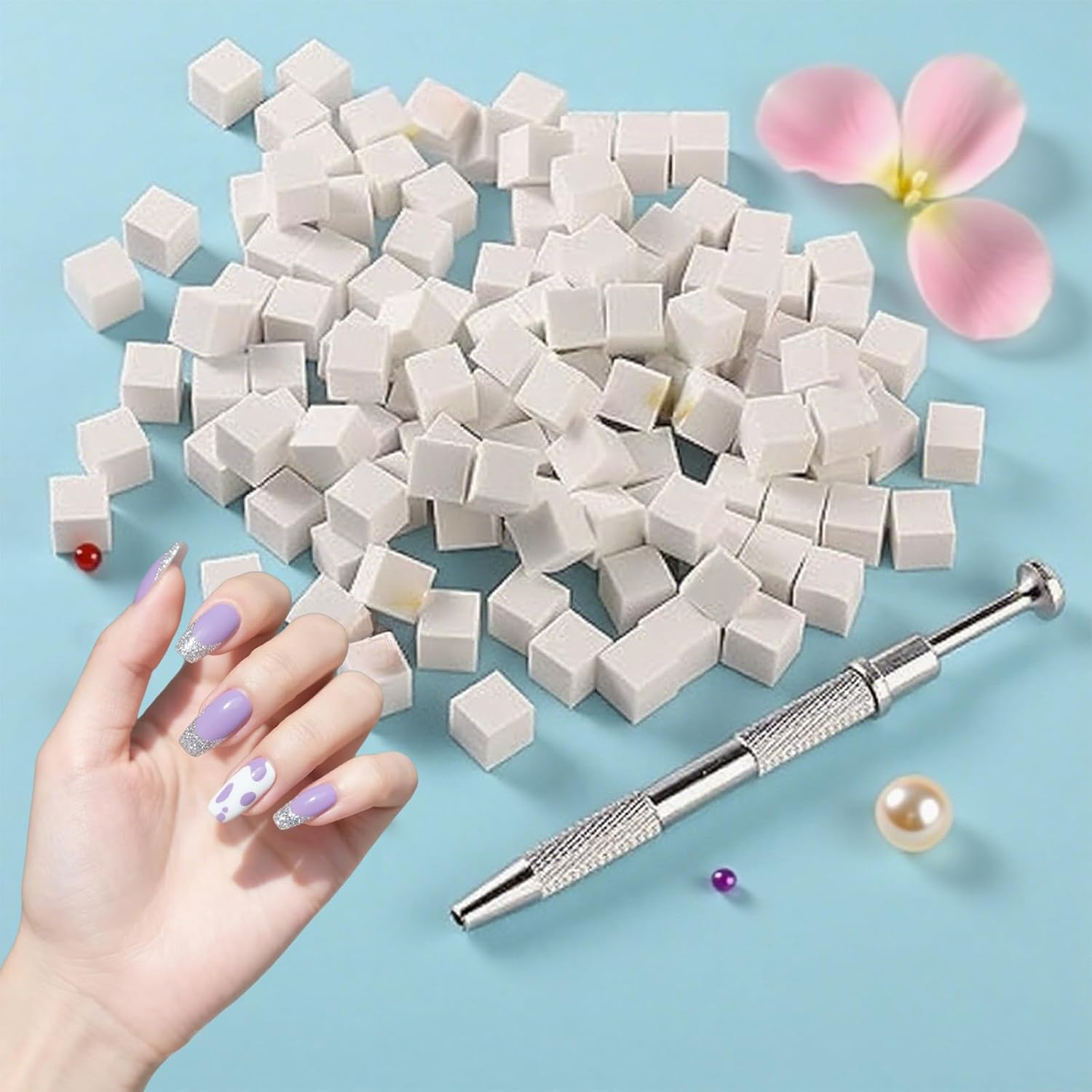 100 Pcs Nail Sponges with Metal Grabber, Nail Buffer Block, Nail Art Tools Sponge Brush, Used to Create a Variety of Nail Art Patterns image number 1