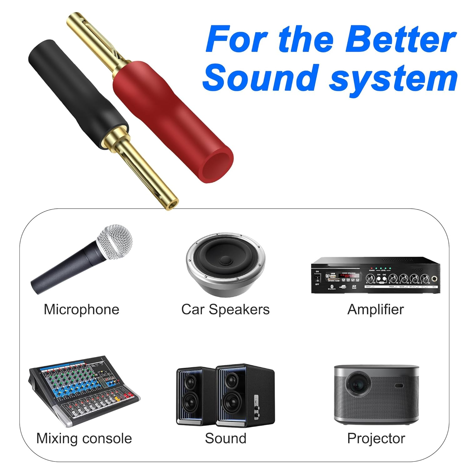 XMSJSIY 4MM Speaker Banana Plugs Hifi Screw Locking Banana Pins Connectors Gold Plated for Speaker Wire,Home Theater Audio/Video Receiver Sound Systems - 4 Pairs image number 2