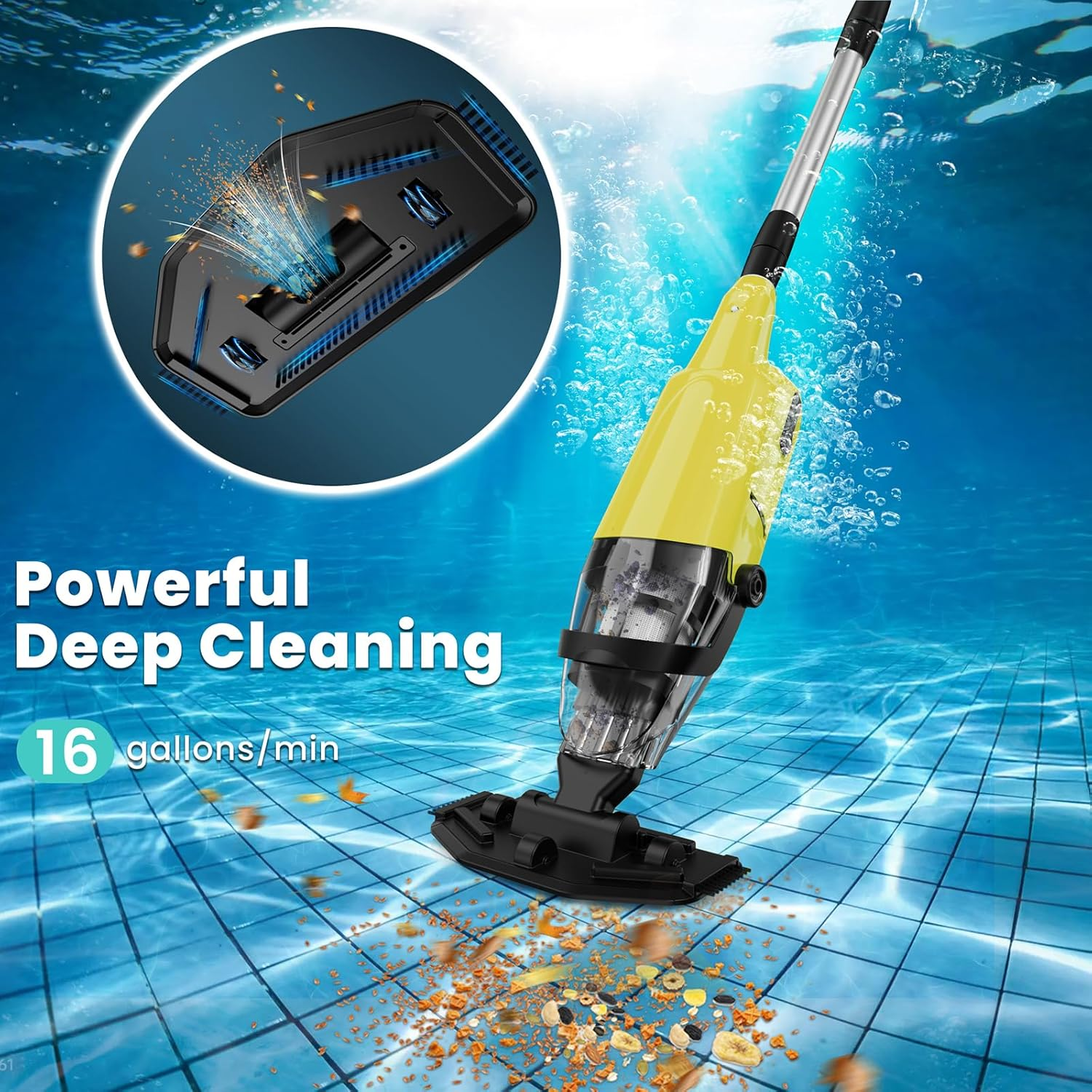 Handheld Pool Vacuum, Cordless Spa Cleaner Ideal for Hot Tubs and above Ground Pools for Debris and Small Leaves (Yellow) image number 4