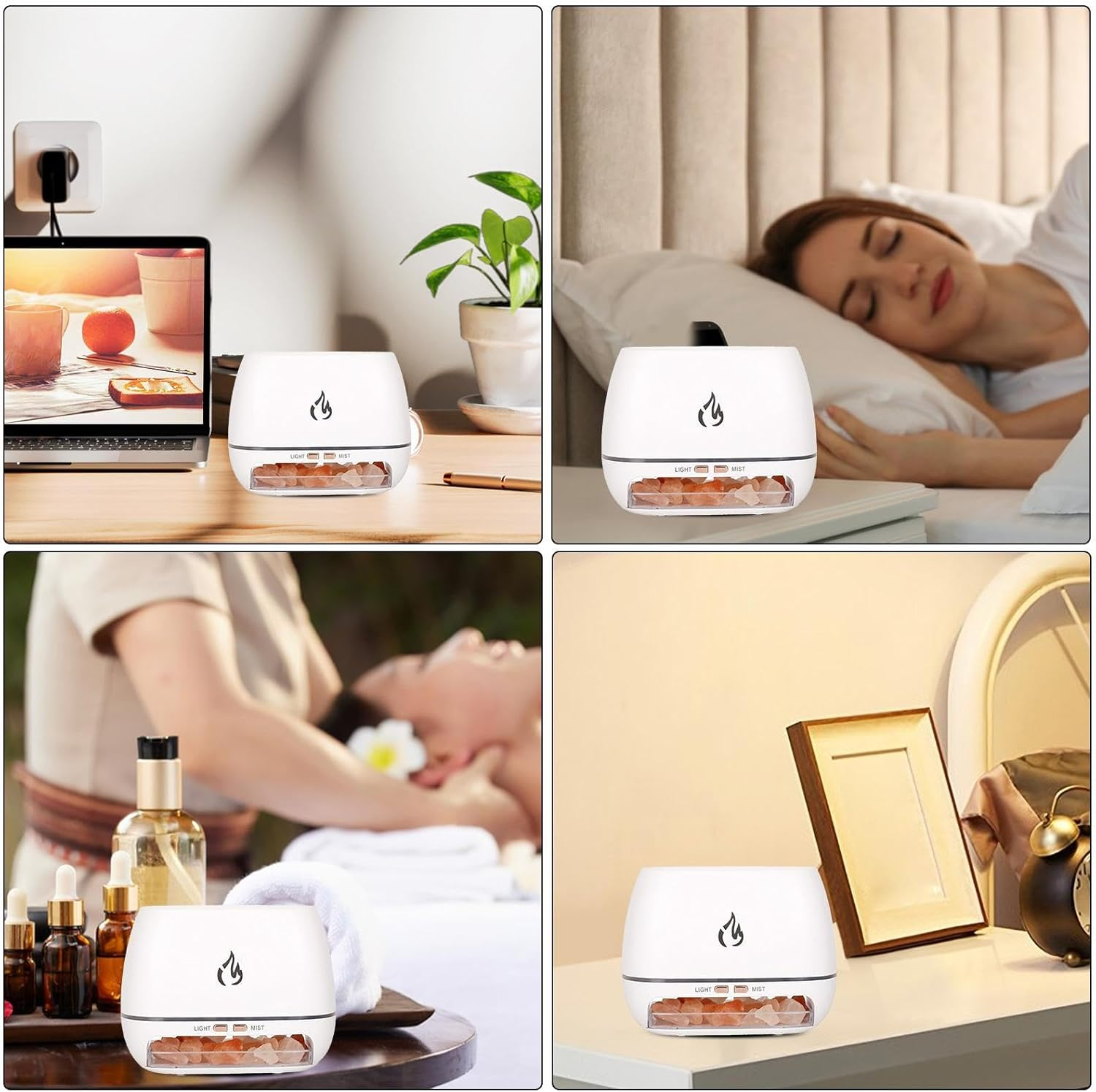 Ultrasonic Diffusers | Salt Stone Fragrance Diffuser | Air Humidifier Fragrance with Light 7 Colours for Car Spa Men Women Room Office Meditation Yoga Studio Studio - White image number 5