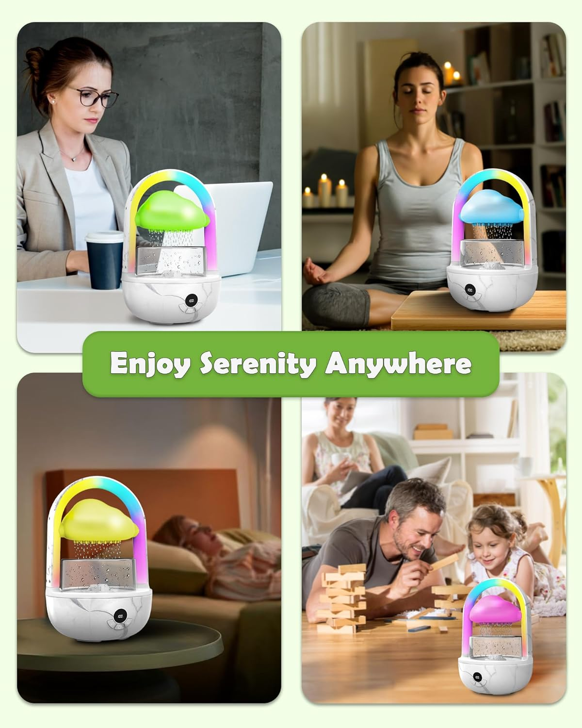 Aromatherapy Essential Oil Diffuser Rainbow Rain Cloud Humidifier Water Drip Mushroom Diffuser with Running Lights Rain Sounds for Sleeping-Aromatherapy Fountain&Night Light (Rain Cloud) - Rain Cloud image number 3