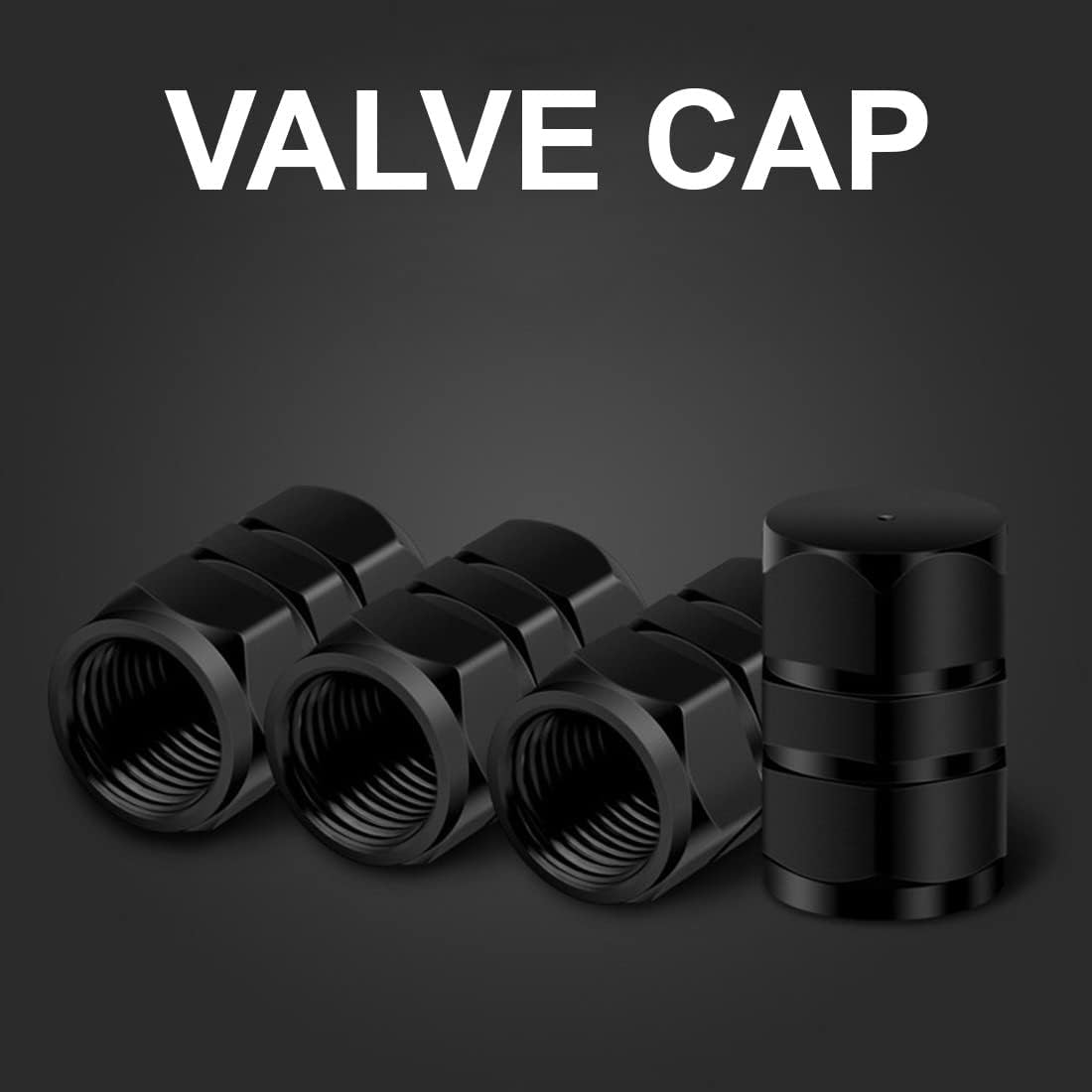 PLABBDPL Tyre Valve Caps 4 Pieces Aluminum Car Wheel Dust Cap Car Tire Marker with Hex Joint Universal Tyre Valve Caps (Black)