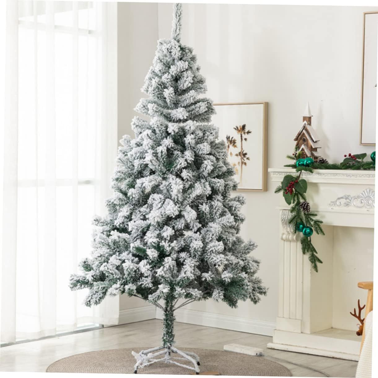 Artificial Flocked Christmas Tree White for Home Mall Decoration Simulated Xmas Tree Adornment Festive and Charming Random Style image number 2