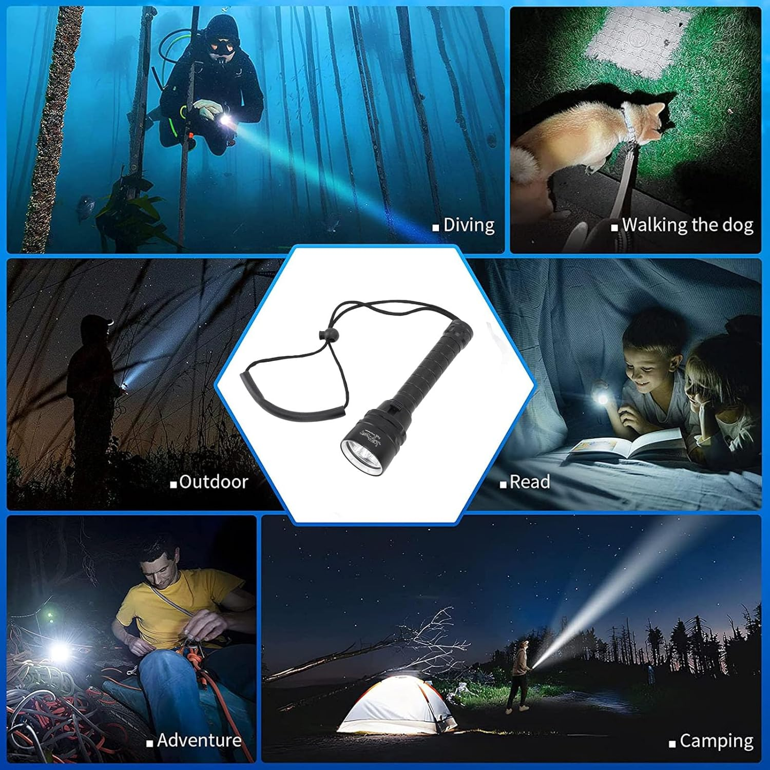 Gonetre Diving Torch High Power 5000 Lm Super Bright Underwater Torches IPX8 Soft Diving Snack for Diving Camping Rustproof Aluminium Alloy 200 Mm 295 G