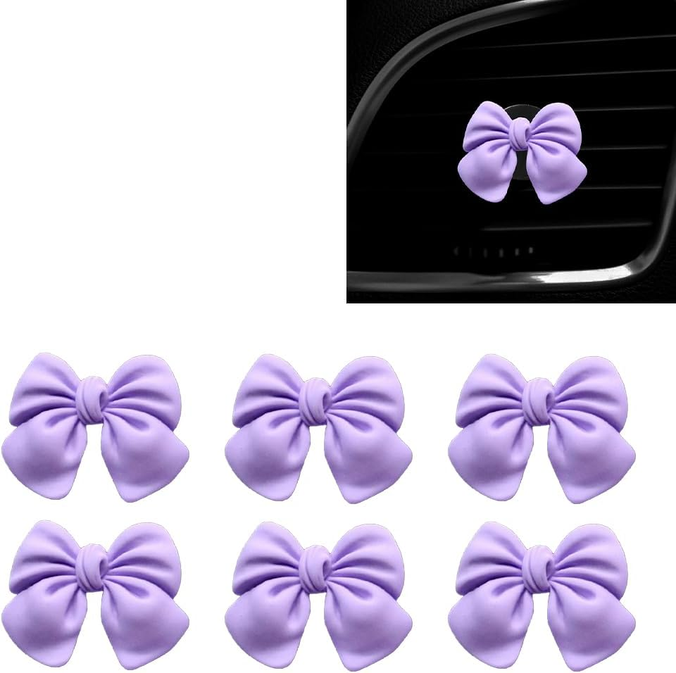Decorative Car Bow Accessories Set, 6 Pieces, Interior Aesthetic Decor for Women (Pink)