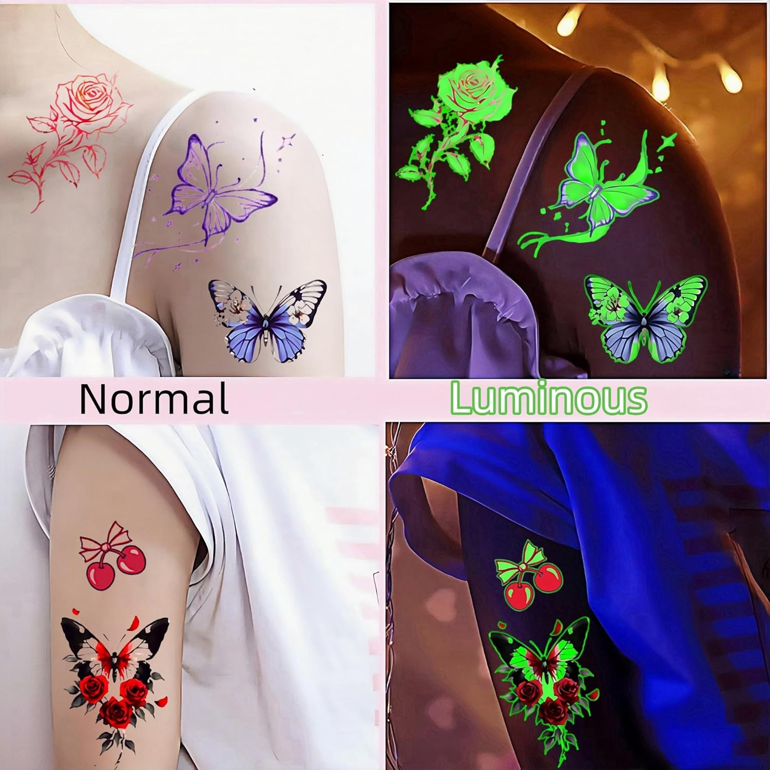 10 Sheets Temporary Tattoos Children Adults Luminous Tattoos Children'S Tattoos Butterfly Tattoo Toy Girls 4 5 6 7 8 9 10 Years Tattoo Children Girls Butterfly Decoration Birthday - Color-F image number 2