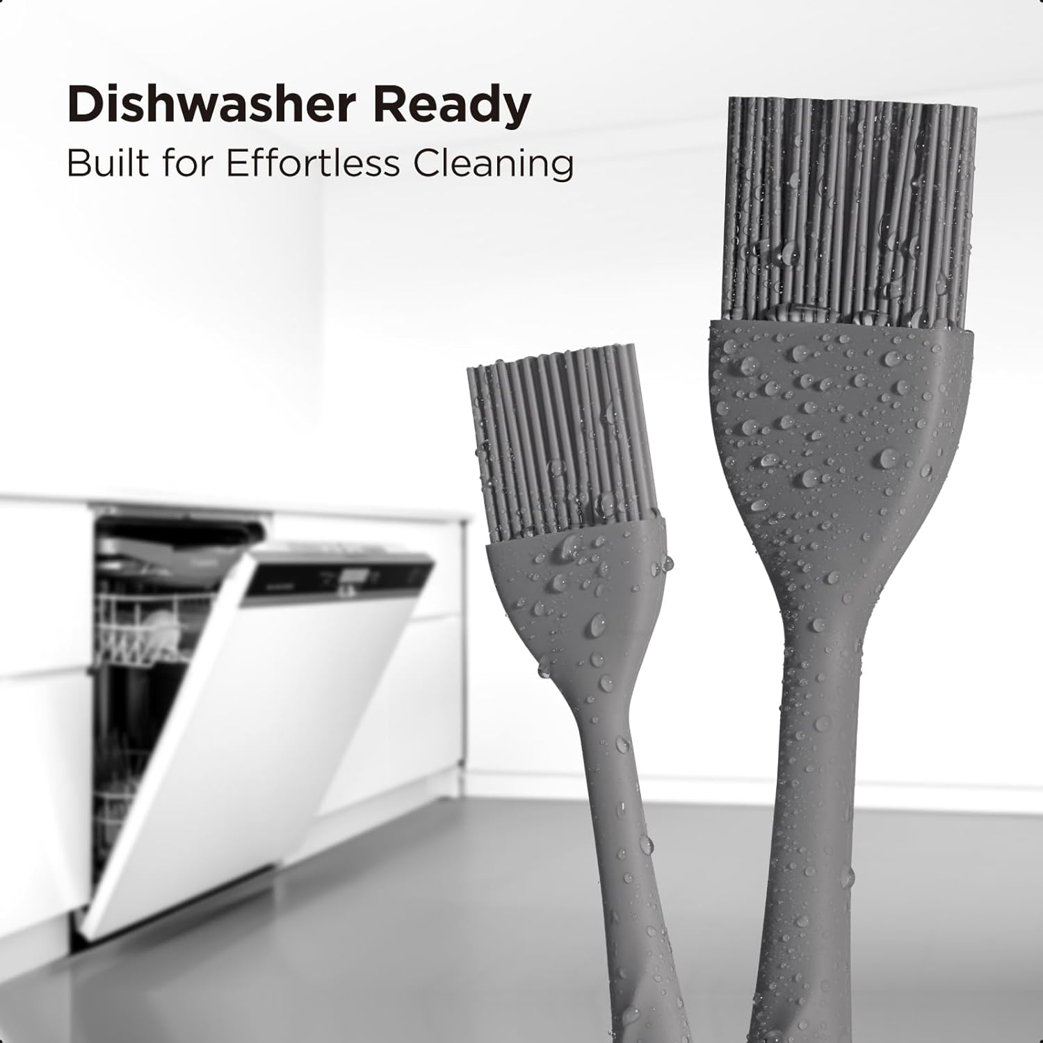 Kitchen Mama Waltzgrip Platinum Silicone Basting Pastry Brush: Set of 2 Heat-Resistant Brushes for Cooking, Baking, Grilling, and Spreading Oil or Butter - Dishwasher-Safe (Metal Gray) image number 4