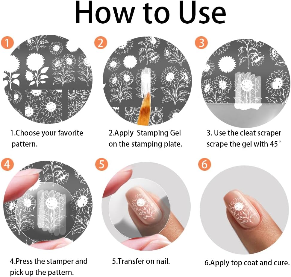 PH Pandahall Pack of 9 Floral Theme Nail Stamping Plates Sunflowers Nail Art Designs Rose Tulip Manicure Art Stencil Bouquet Nails Design Template Leaves Stamp Templates for Women Manicure image number 1